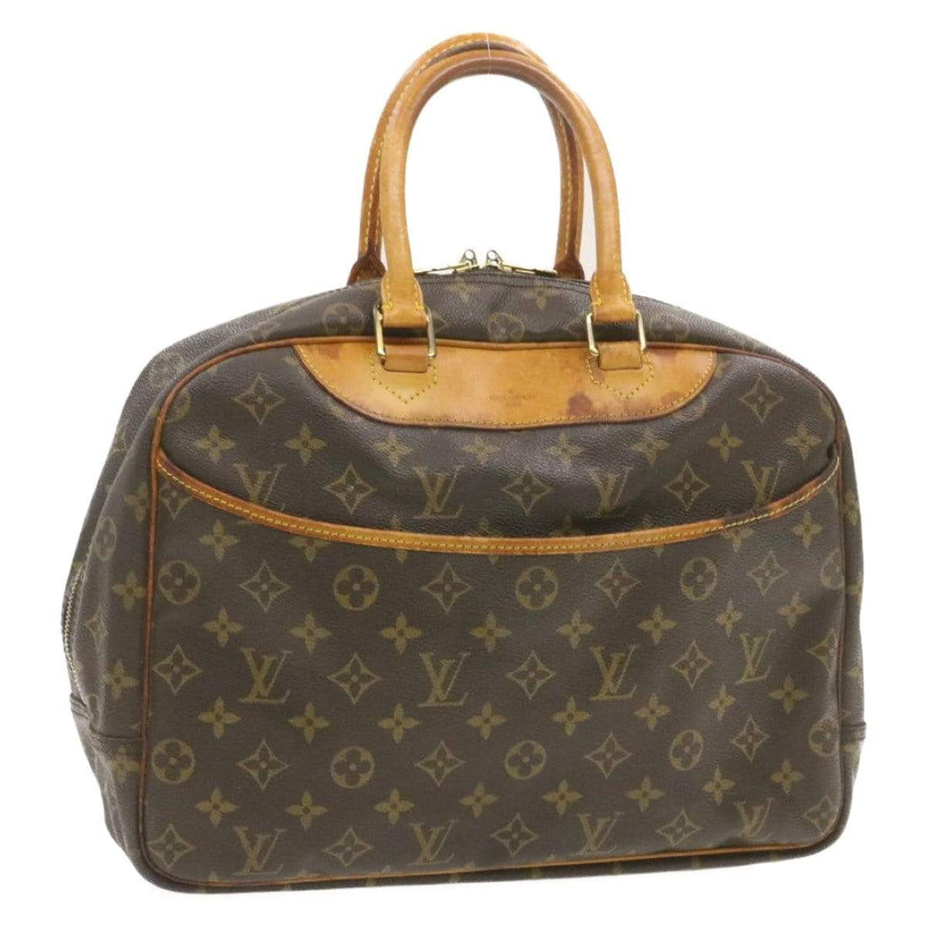 Louis Vuitton Logo Deauville Hand Bag Monogram Leather Brown