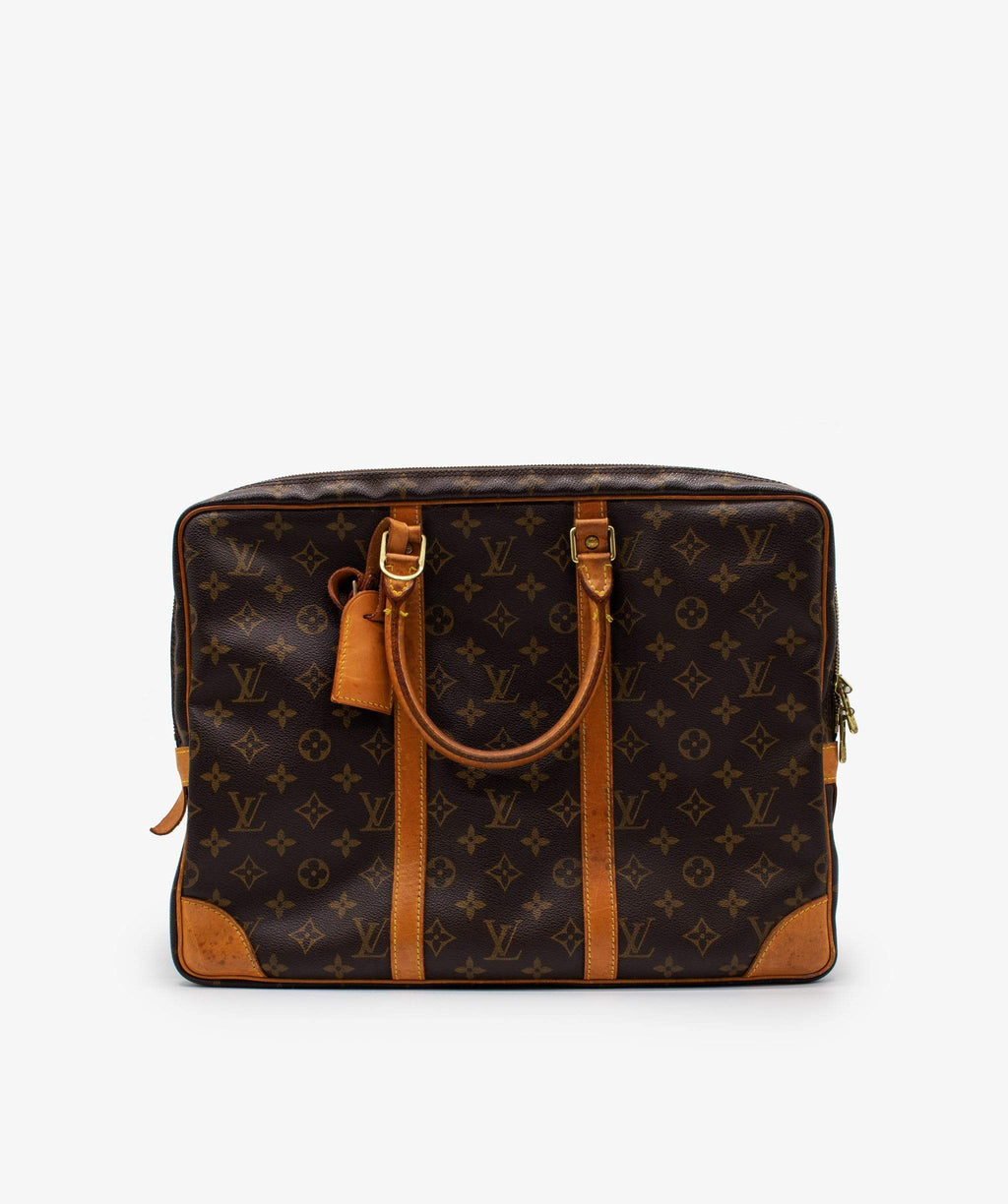 Porte documents voyage leather satchel Louis Vuitton Brown in