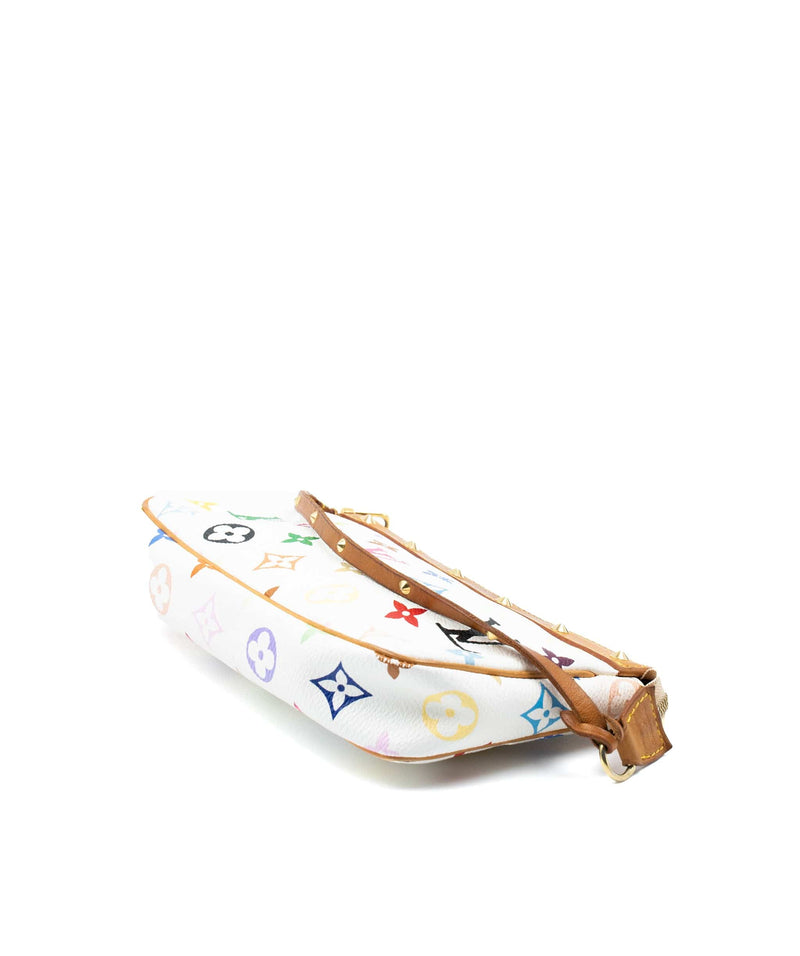 Louis Vuitton Murakami white pouchette with studs on leather straps -  AGL2164
