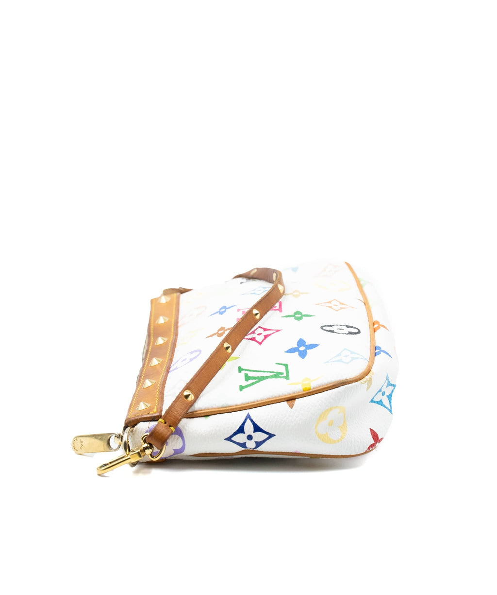 Louis Vuitton Murakami white pouchette with studs on leather straps -  AGL2164