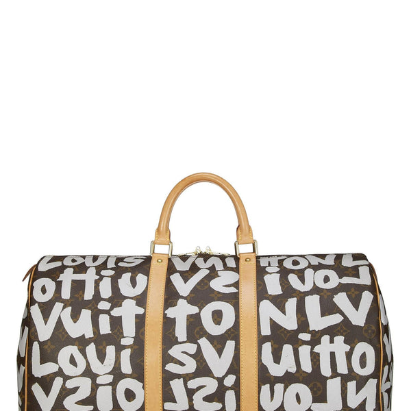 Stephen Sprouse Grey and Brown Monogram Graffiti Coated Canvas Keepall 50  Gold Hardware, 2001