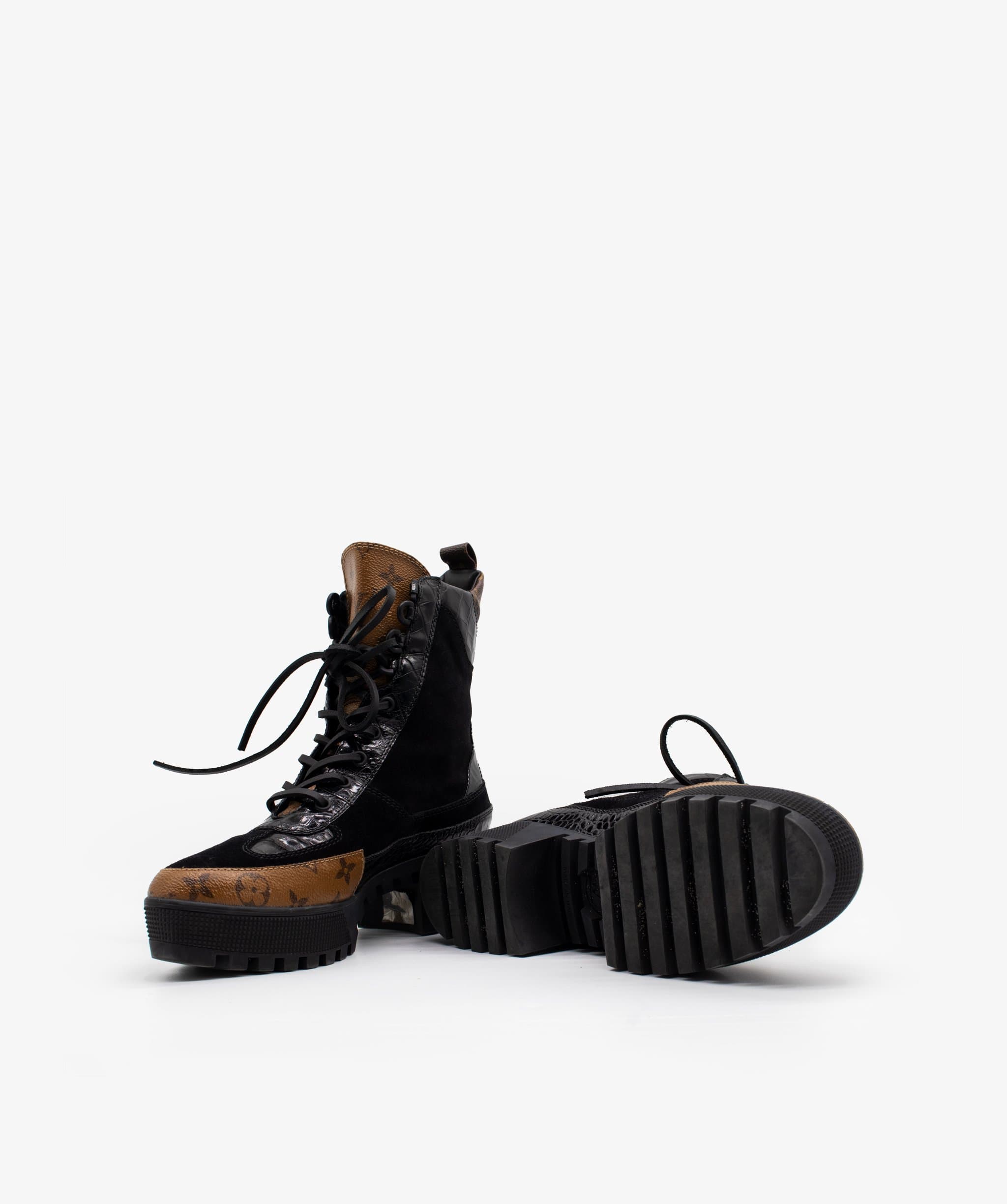 Louis Vuitton Louis Vuitton Monogram Suede Combat Boots