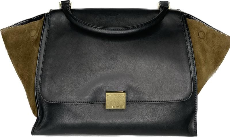 50121 Celine Black & Green Leather Trapeze Bag