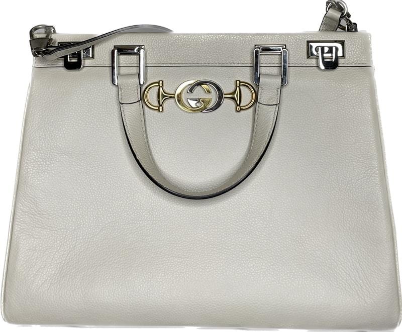 58090 Gucci White Grained Leather Medium Zumi Top Handle Bag
