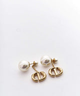 LuxuryPromise Christian Dior Gold CD pearl drop earrings