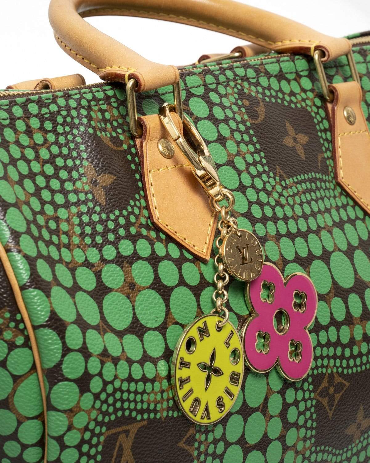LuxuryPromise Louis Vuitton Pink & Green Fleur de Lys Bag Charm and Key Chain - AWL1756