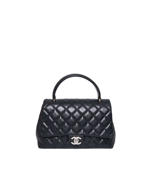 Chanel Black Lambskin Coco Top Handle Bag Silver Hardware - AGL1233 –  LuxuryPromise
