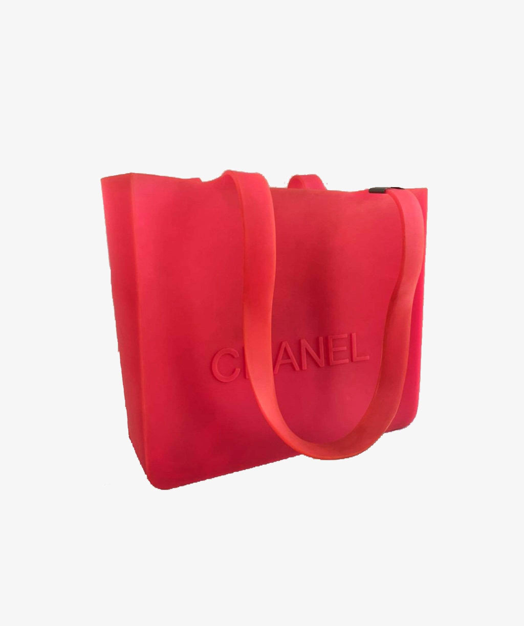 VINTAGE CHANEL LETTER PINK JELLY RUBBER TOTE BAG