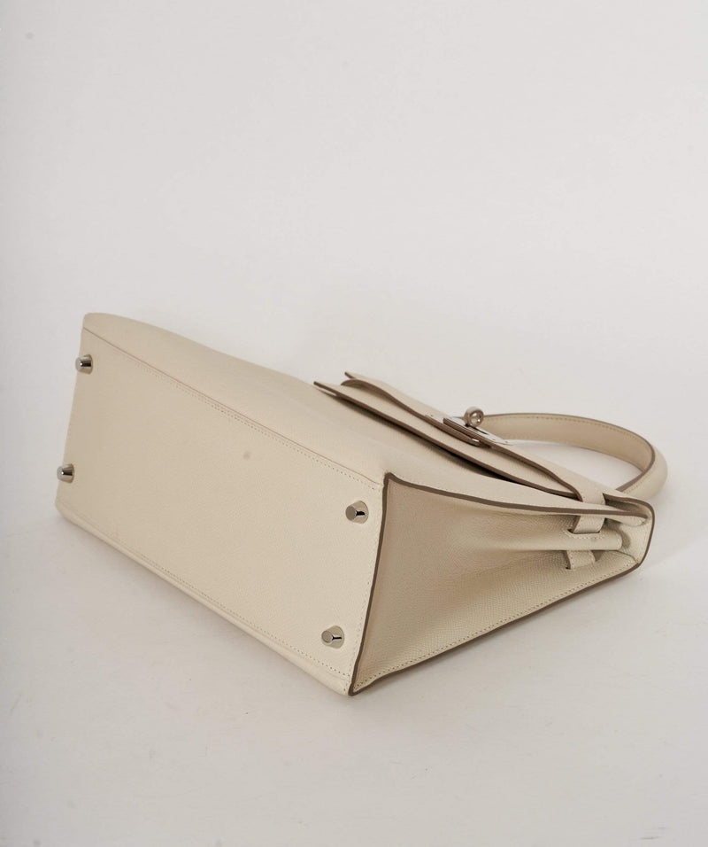 Hermès Kelly Craie Epsom 28 Palladium Hardware, 2021 (Very Good), White/Silver Womens Handbag