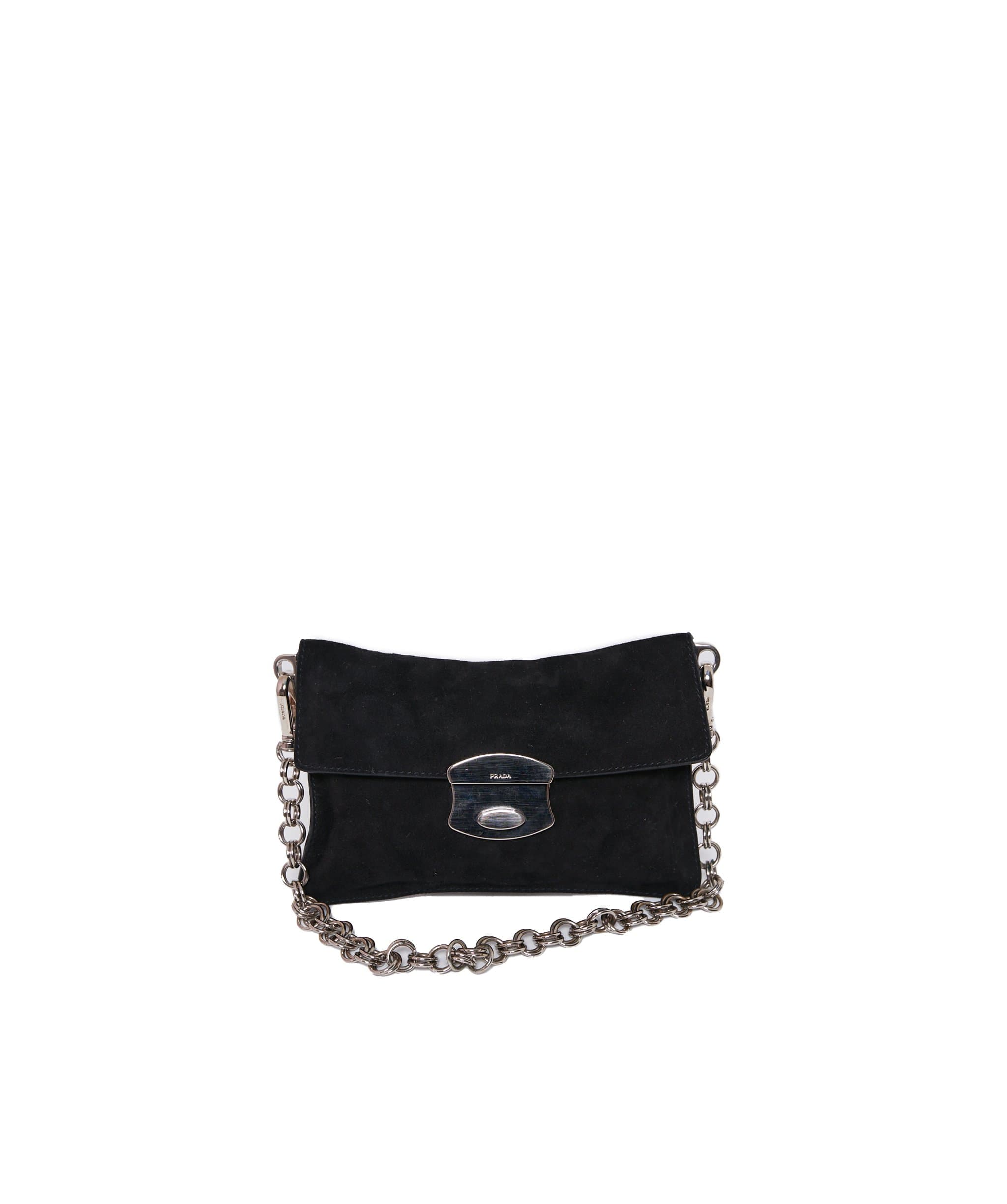 LuxuryPromise Prada Black Suede Pochette Chain Bag - AGL1231