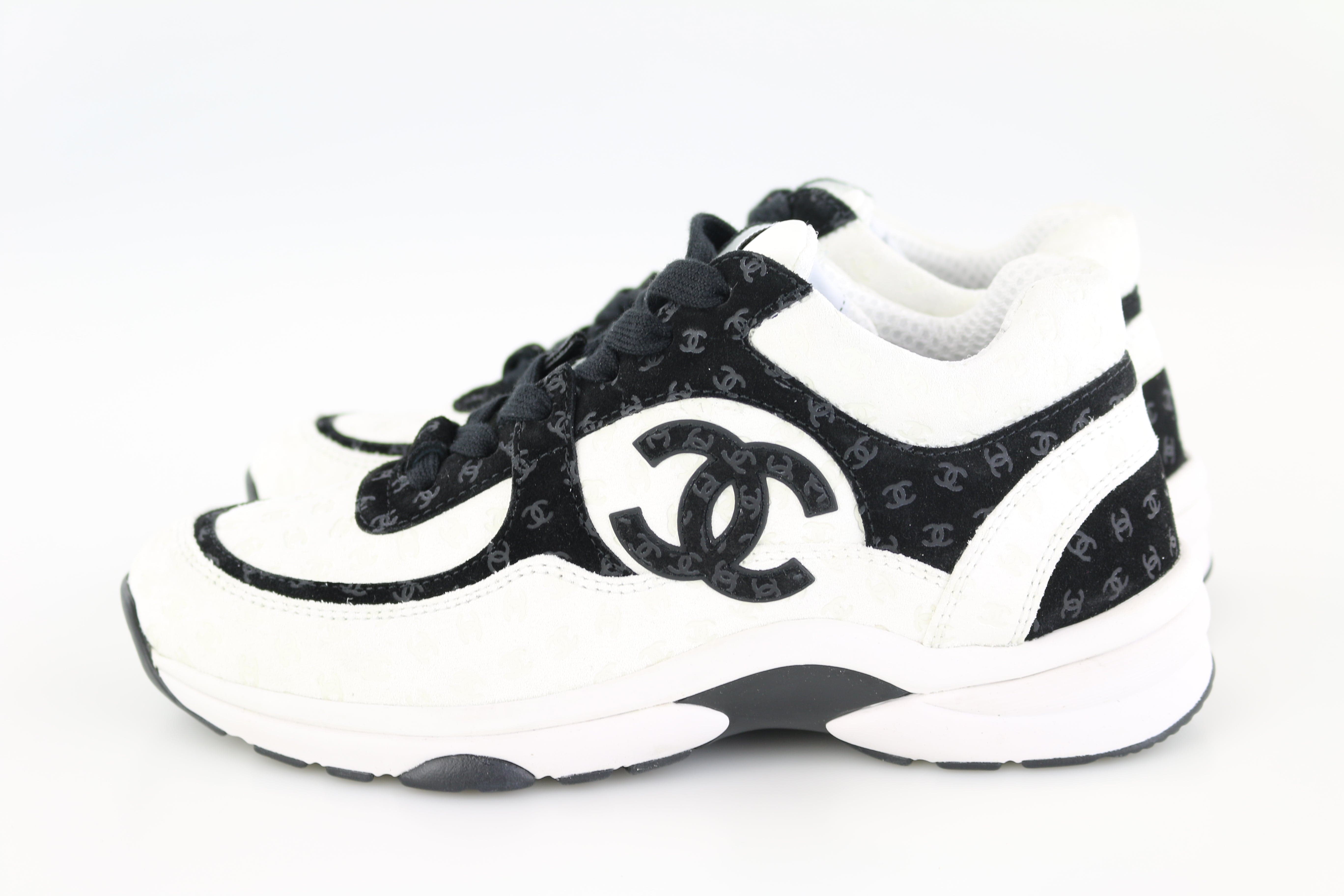 LuxuryPromise Chanel Black White CC Suede Sneakers