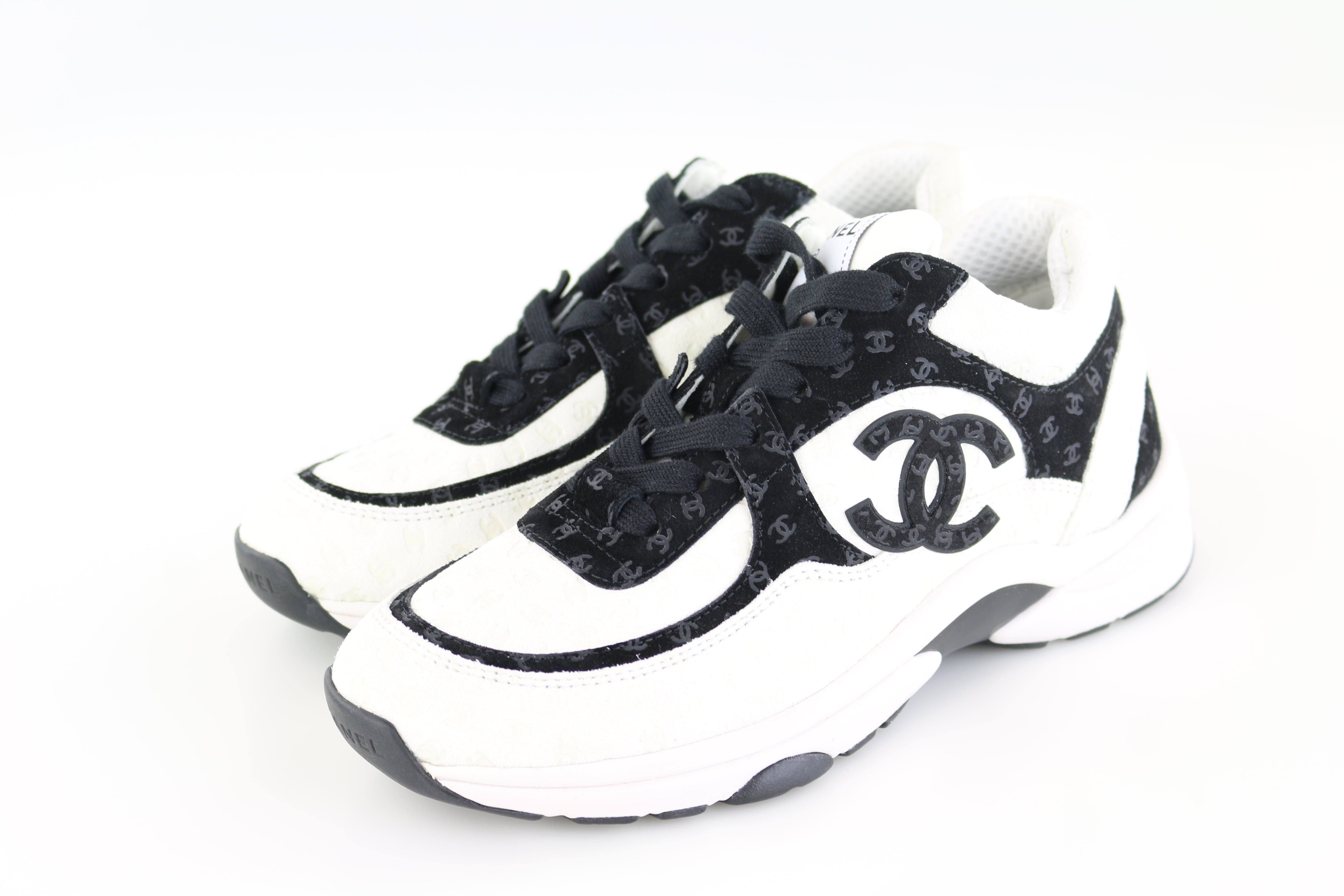 LuxuryPromise Chanel Black White CC Suede Sneakers