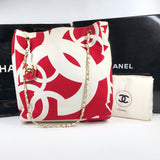 LuxuryPromise Chanel Chain Tote Bag canvas red x white