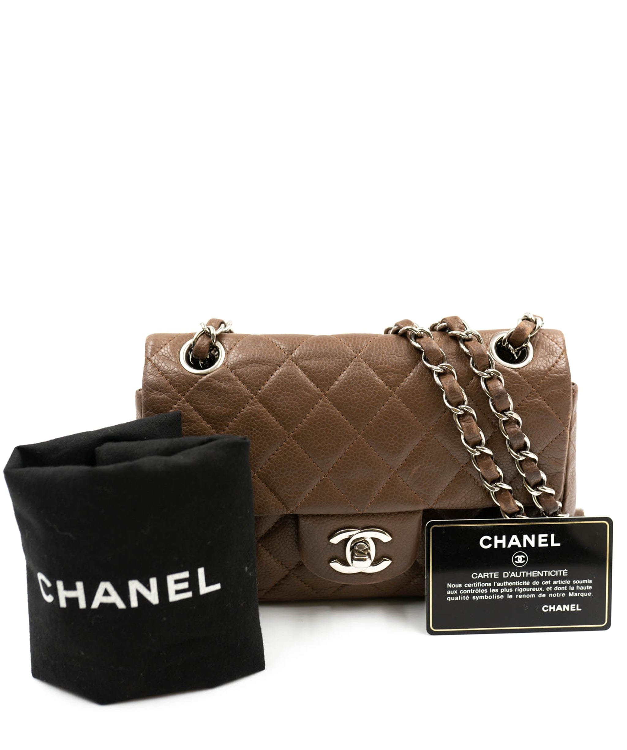 LuxuryPromise Chanel Caviar Skin 8” classic flap light brown with SHW - AWL3675