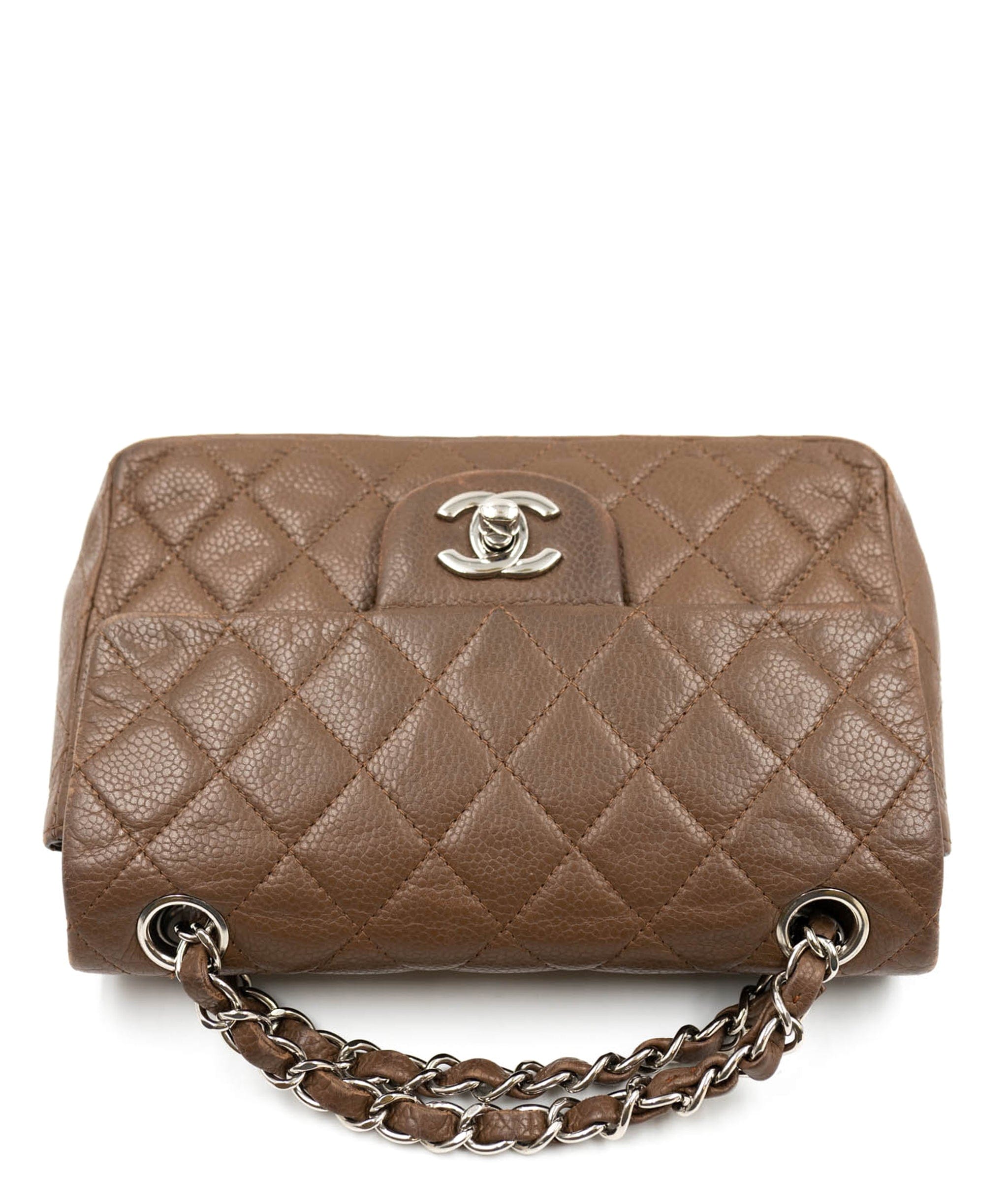 LuxuryPromise Chanel Caviar Skin 8” classic flap light brown with SHW - AWL3675