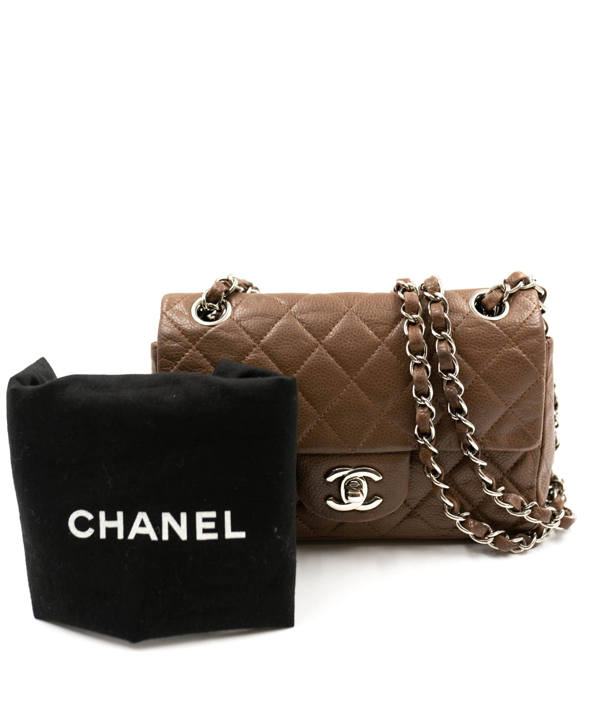 LuxuryPromise Chanel Caviar Skin 8” classic flap light brown with SHW - AWL3675