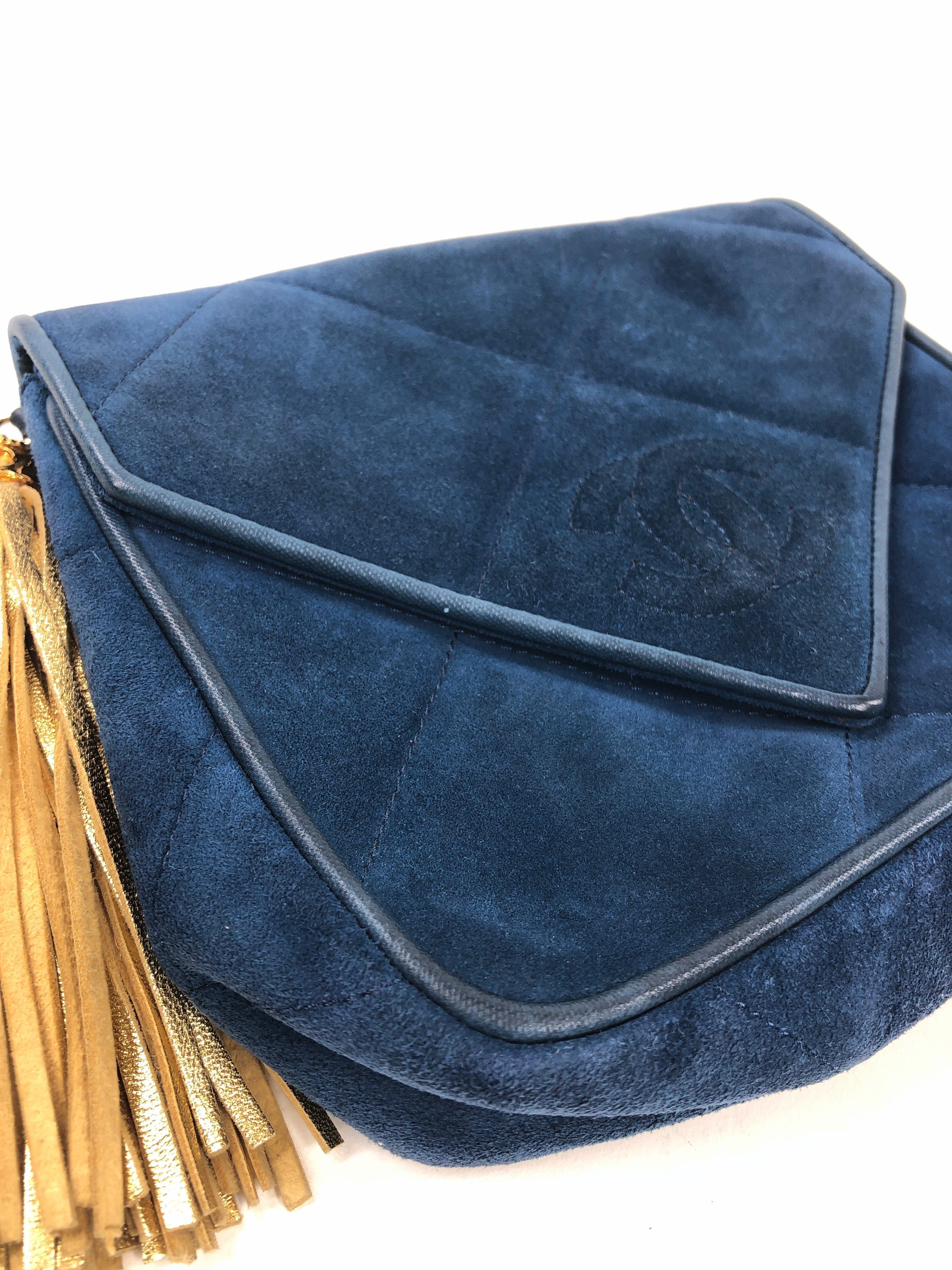 LuxuryPromise Chanel Fringe Shoulder Bag Blue Suede