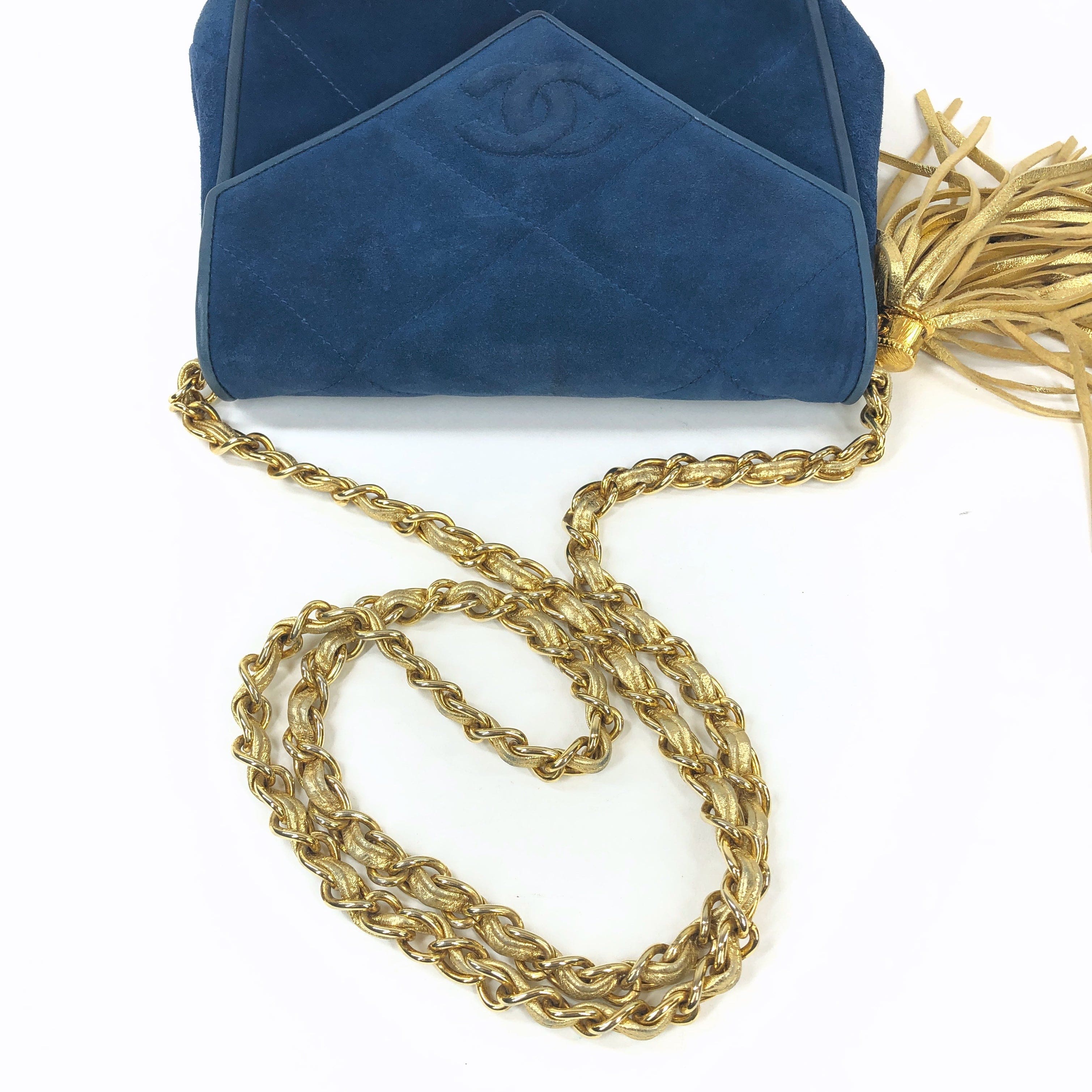 LuxuryPromise Chanel Fringe Shoulder Bag Blue Suede