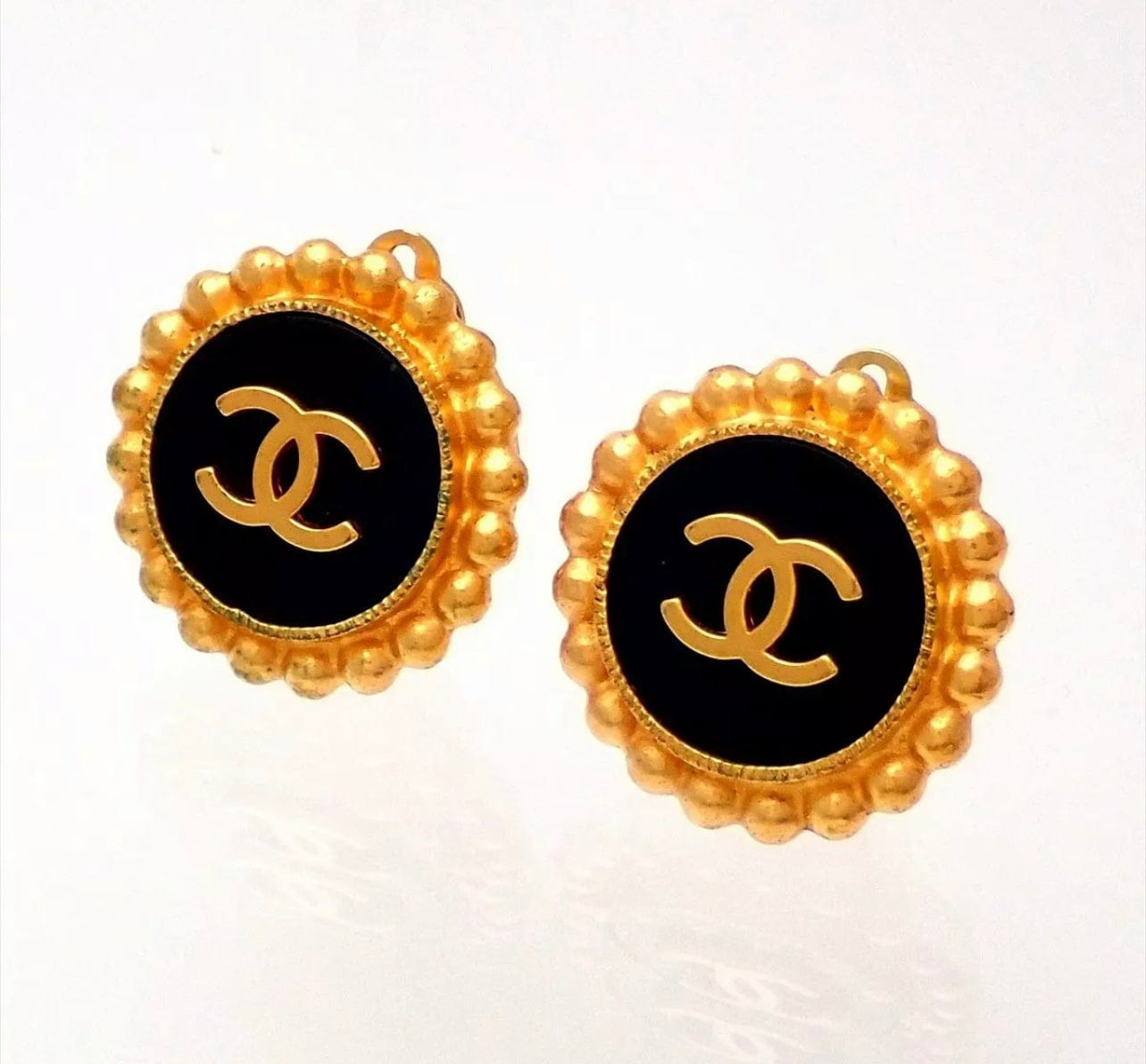 LuxuryPromise Chanel large black and gold CC earrings