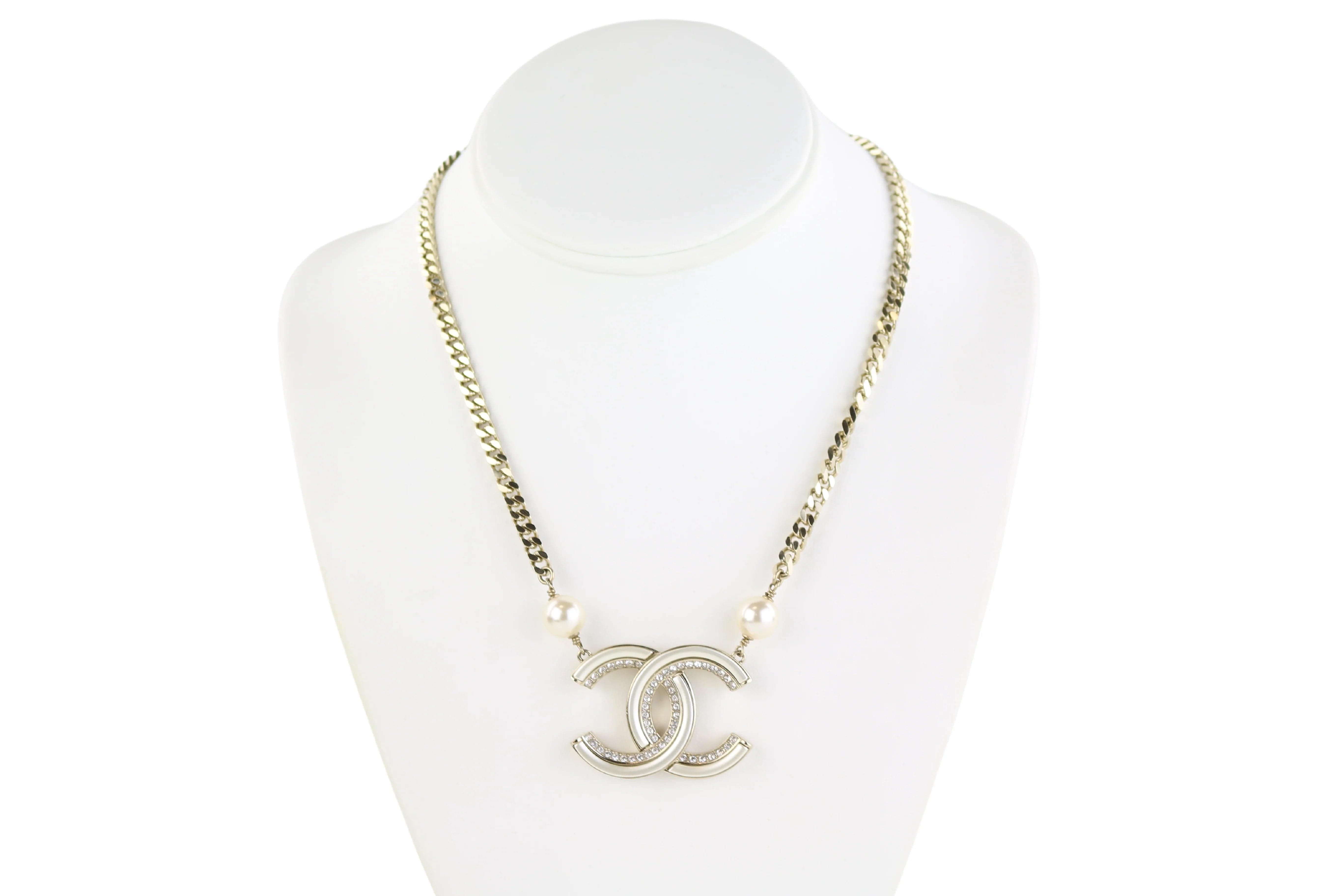 CHANEL Graduated Pearl CC Long Necklace Gold 1237663