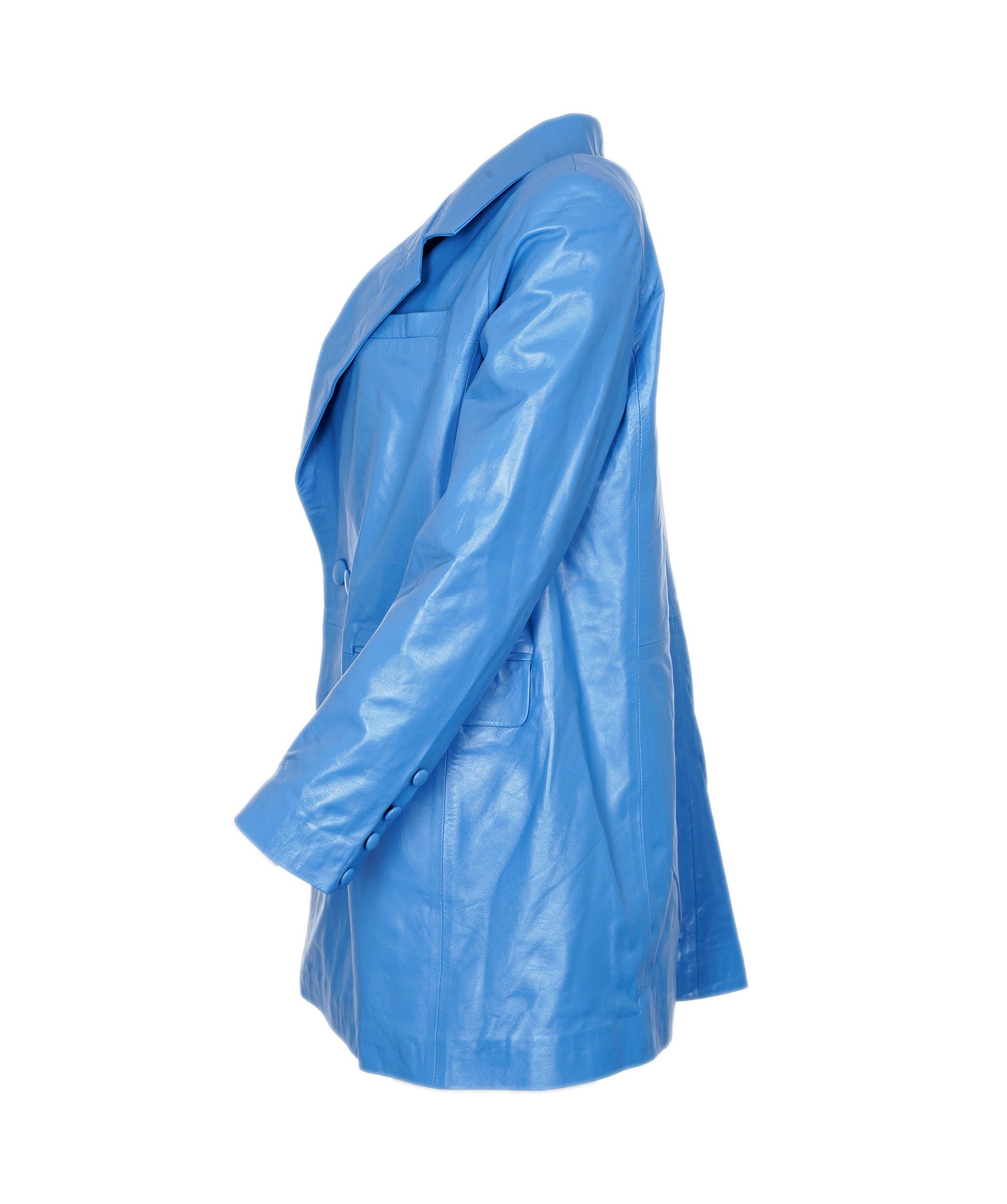 LuxuryPromise blue leather trench AVC1060