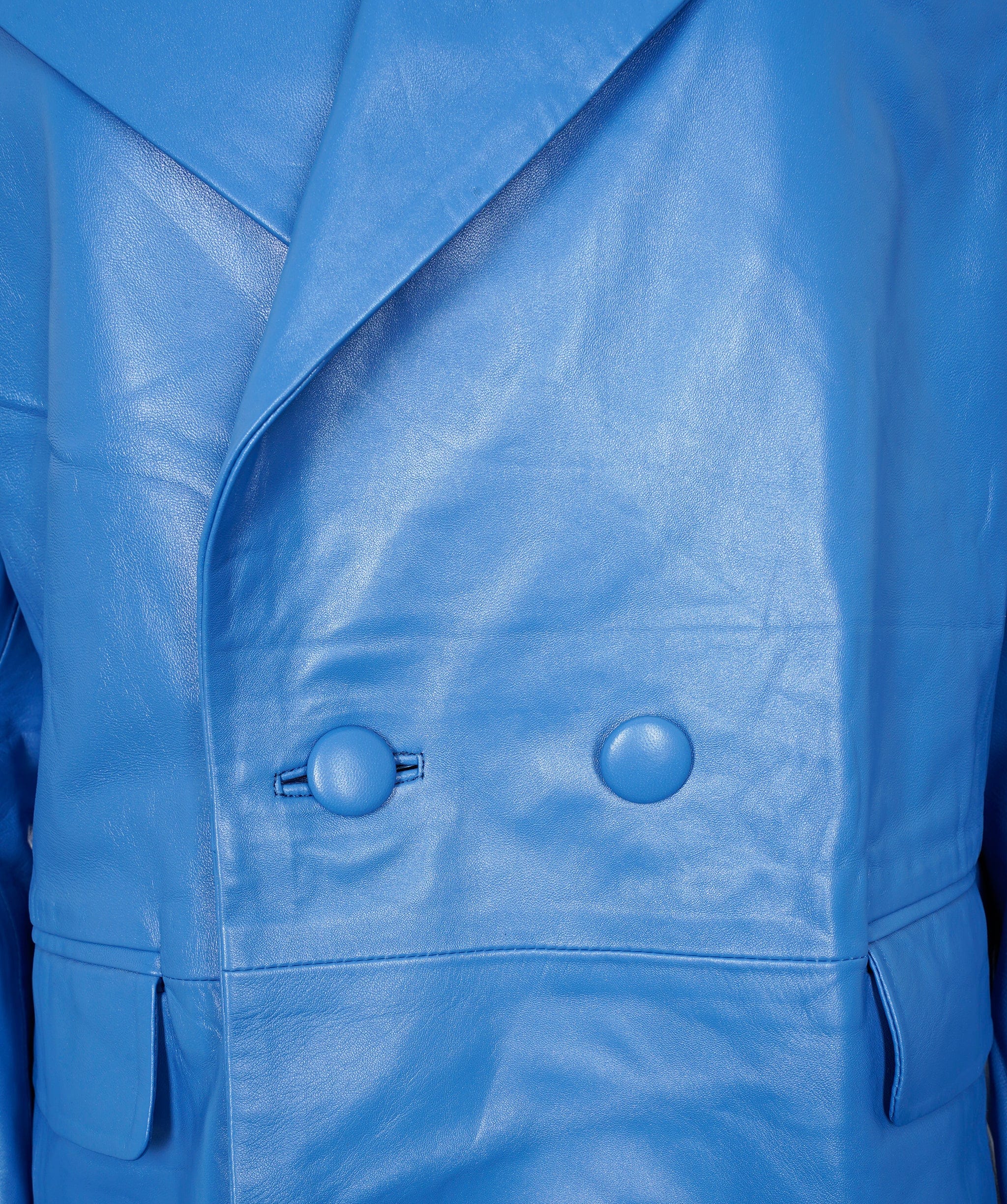 LuxuryPromise blue leather trench AVC1060