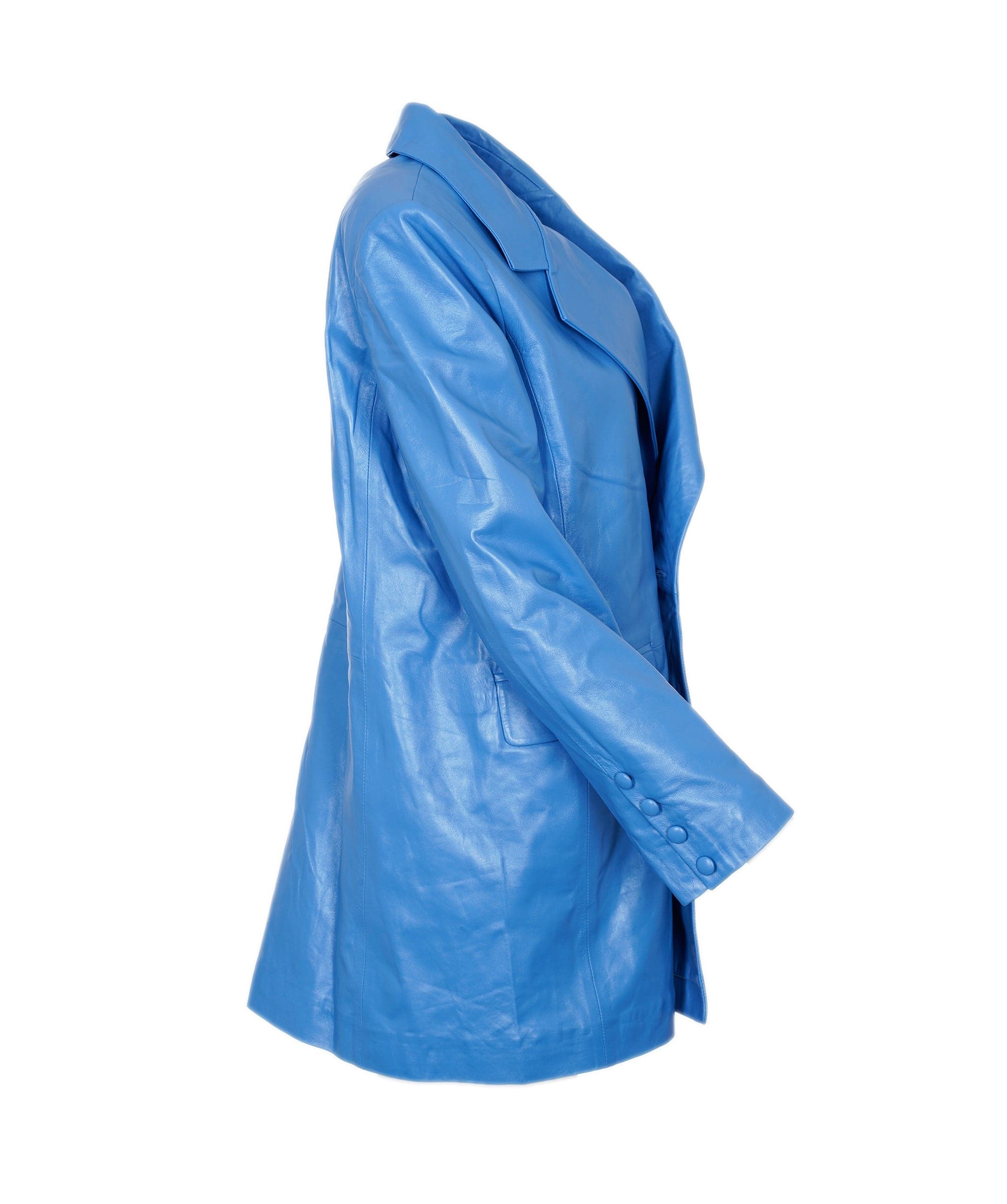 LuxuryPromise blue leather trench AVC1060