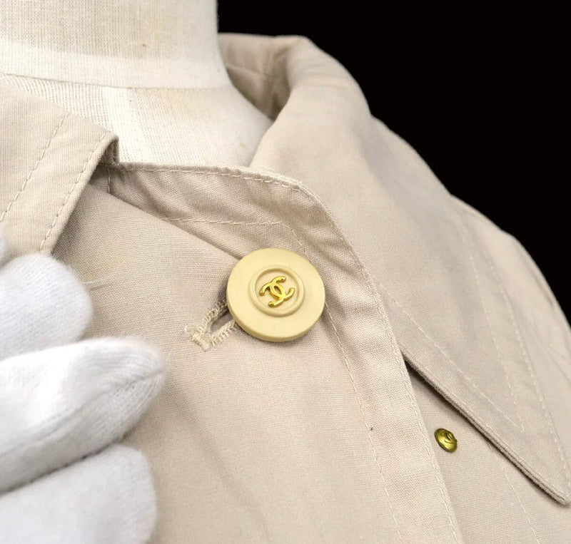 LuxuryPromise Chanel CC Logos Button Long Sleeve Jacket Coat Beige ASL5093