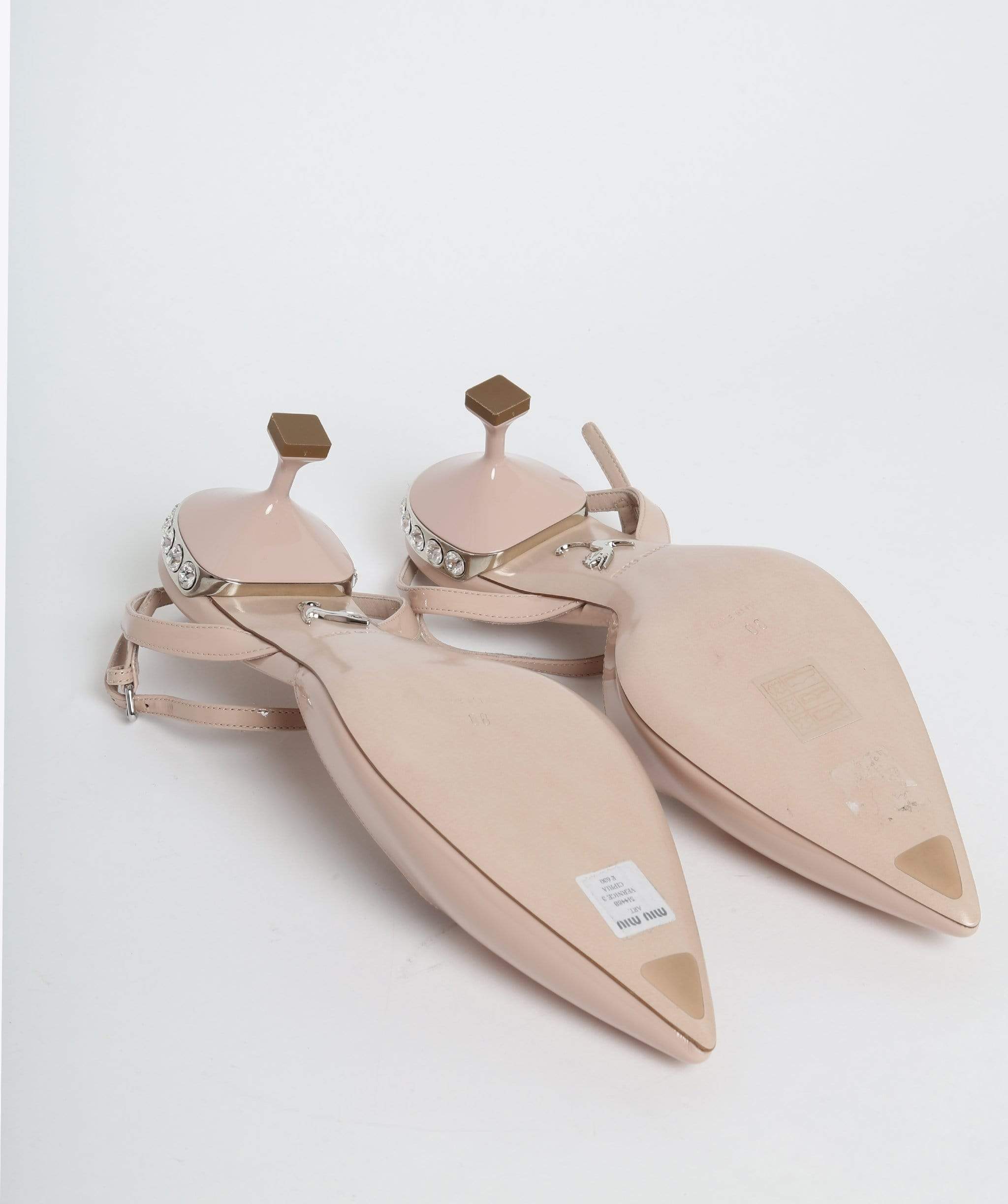 Miumiu Miu Miu Pale Pink Patent Kitten Diamante Heels Size 38