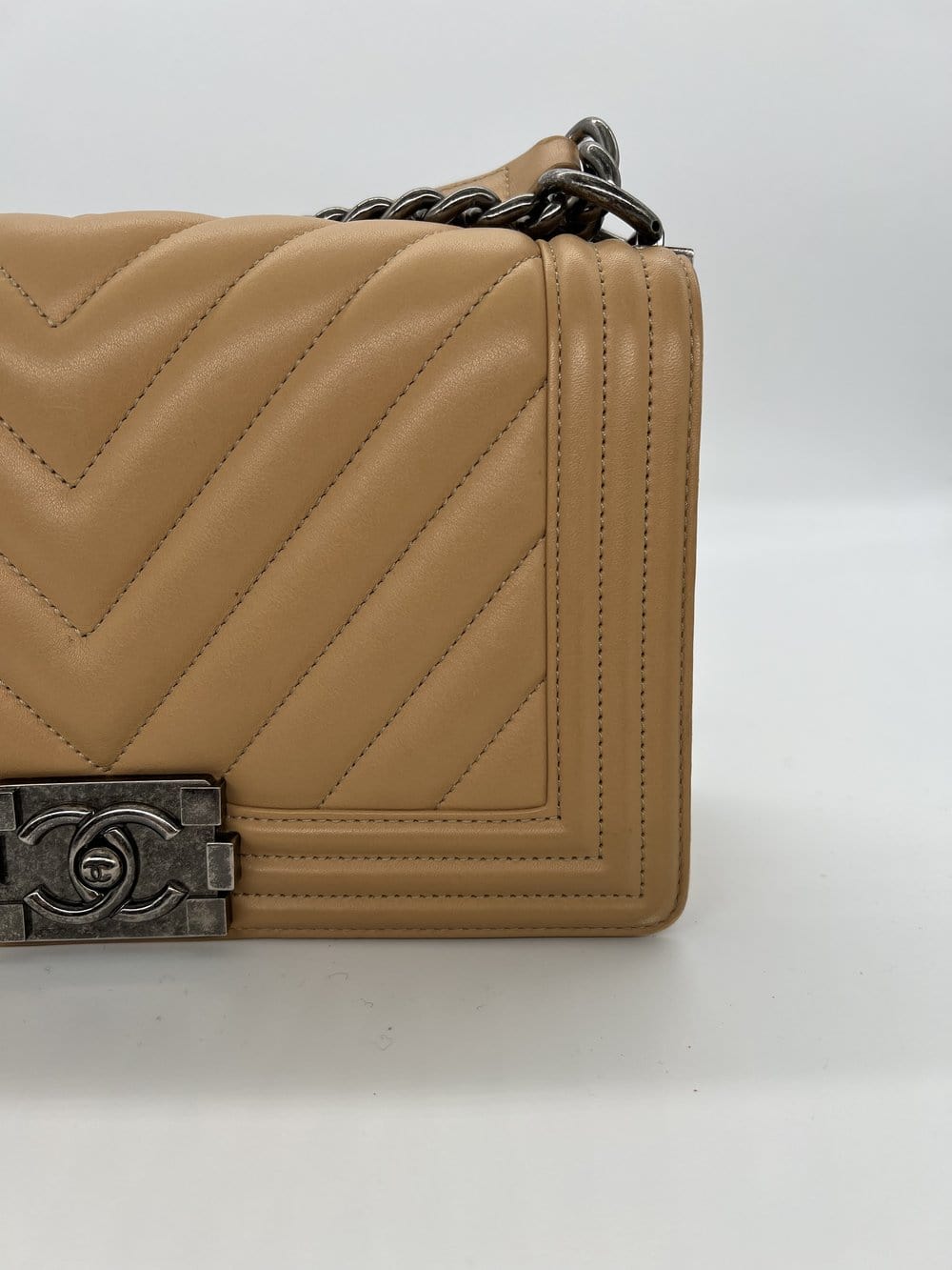 PH Luxury Consignment Chanel Boy Bag Medium - Beige Ruthenium Hardware