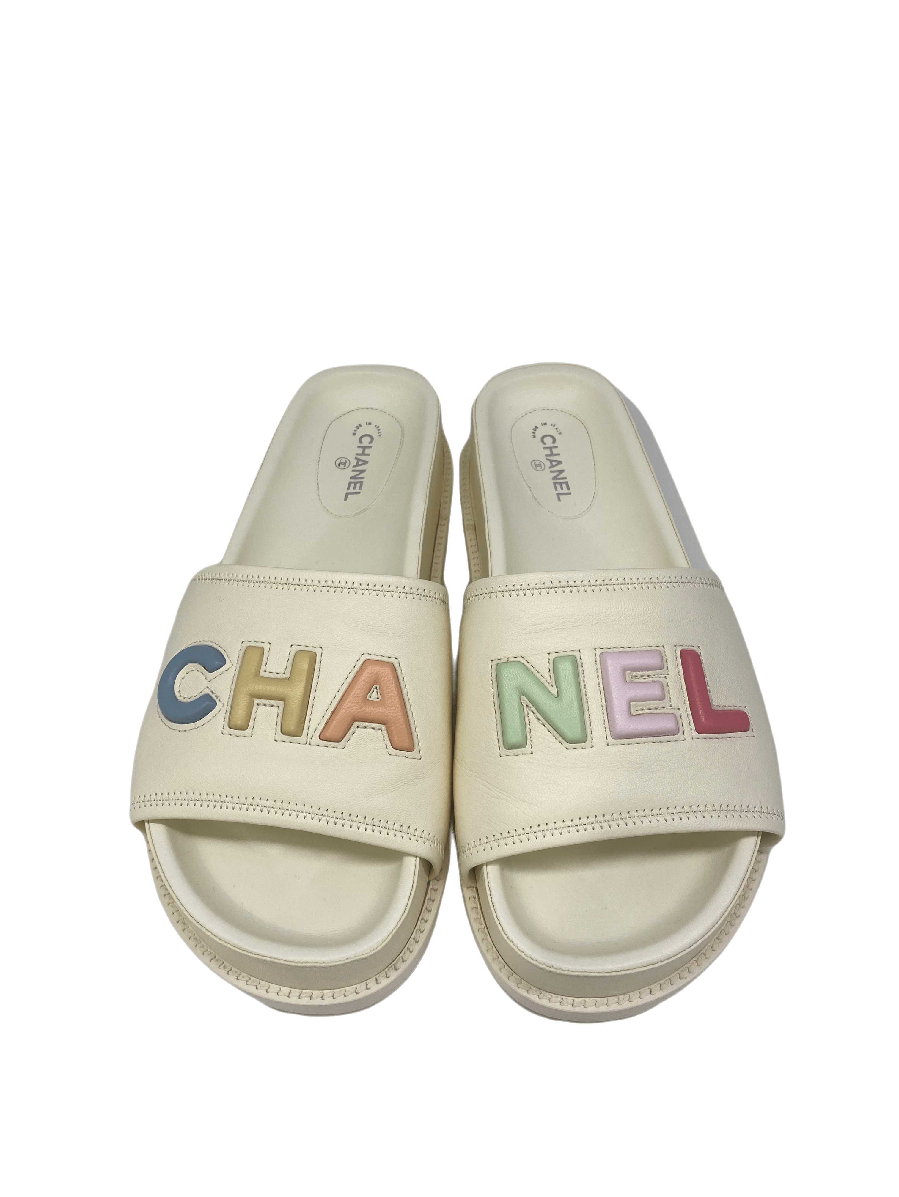 PH Luxury Consignment Chanel Rainbow and White Slides - Size 41