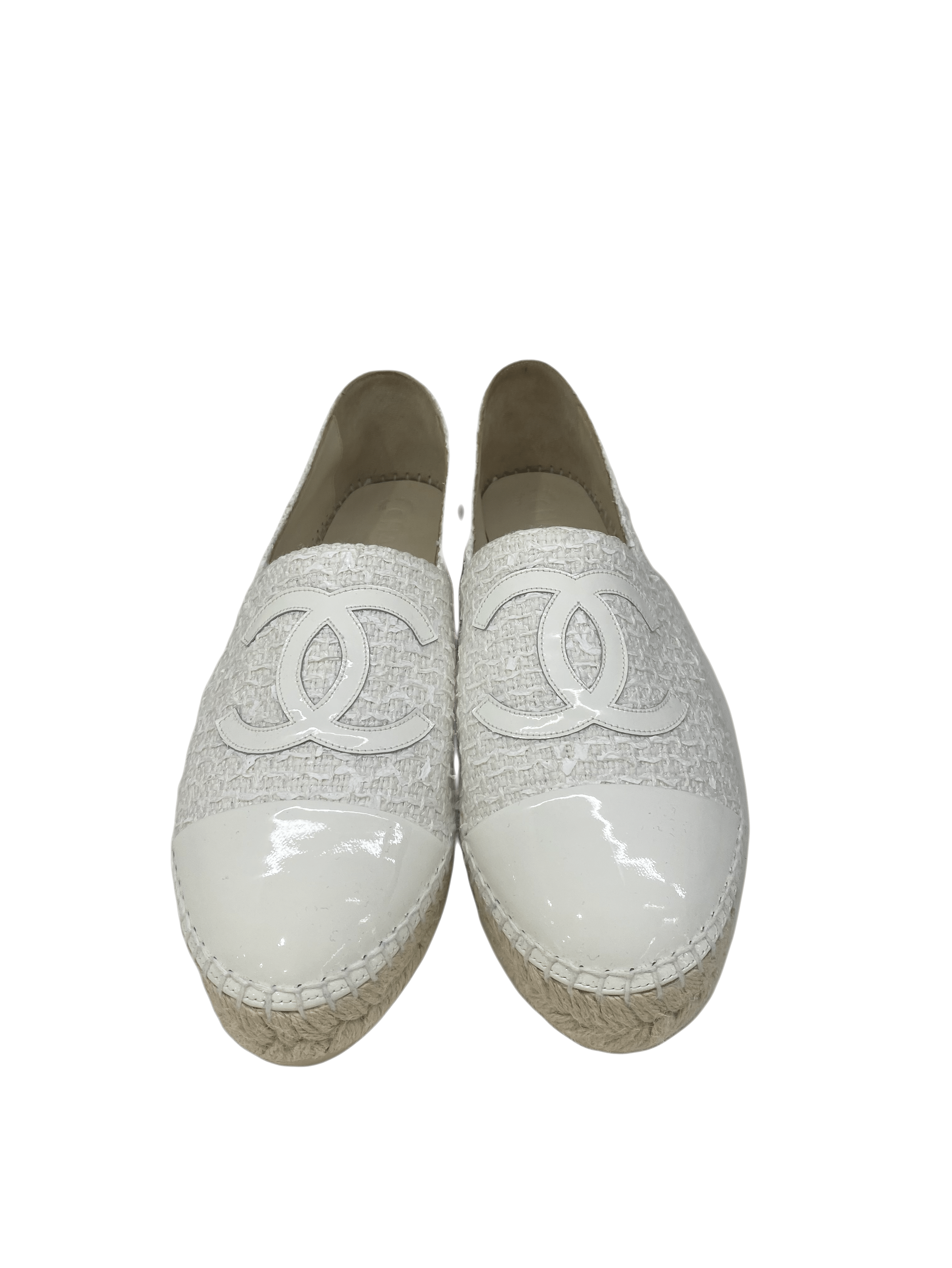 PH Luxury Consignment Chanel White Tweed Espadrilles - Size 41