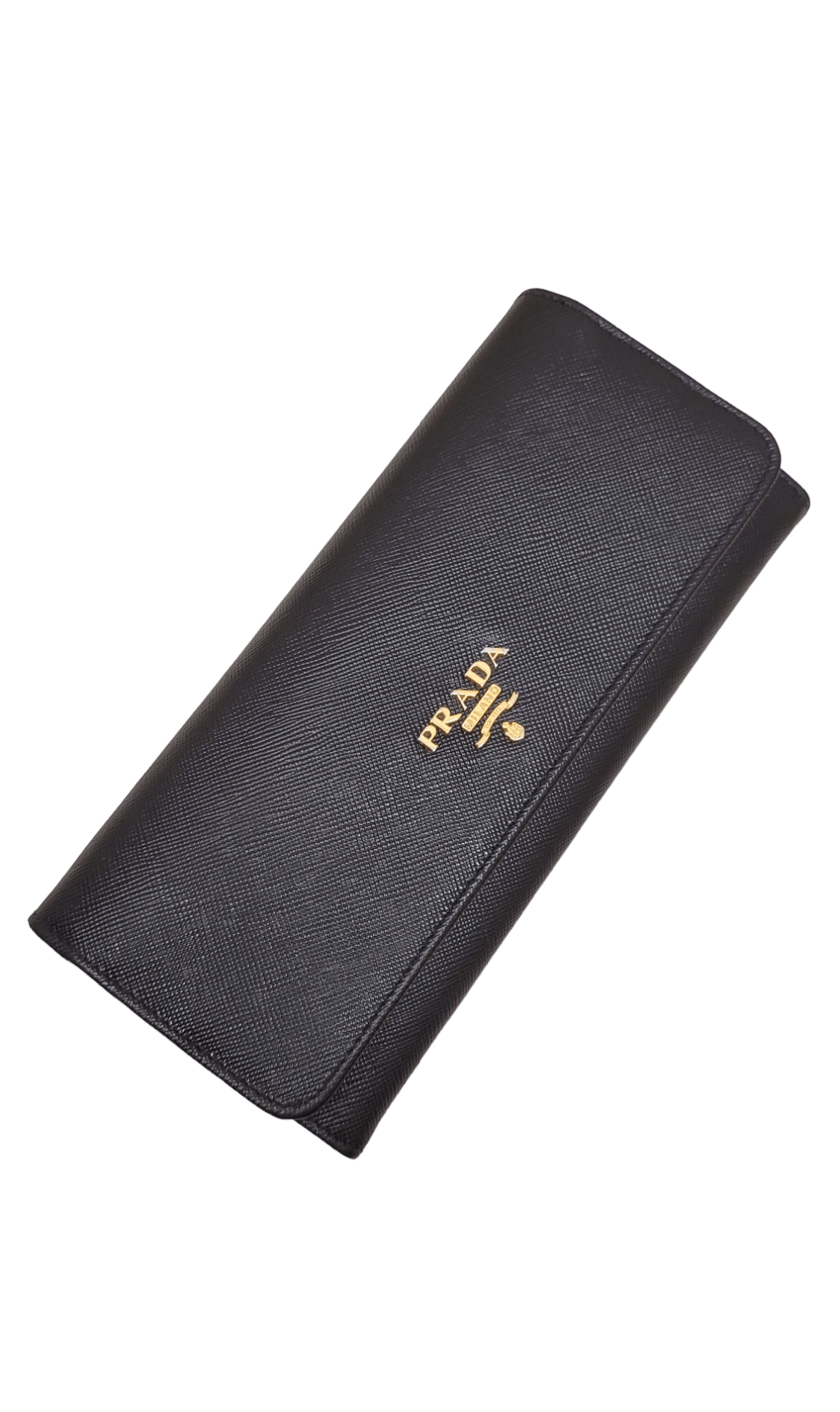 Prada Prada Saffiano Long Black Wallet with Gold Hardware - Pink and beige interior SKC1300