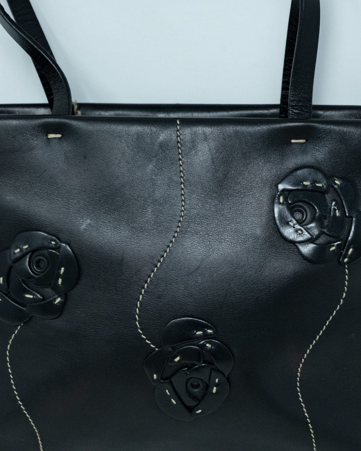 Prada Prada Black Floral Leather Tote Bag - AGL1732