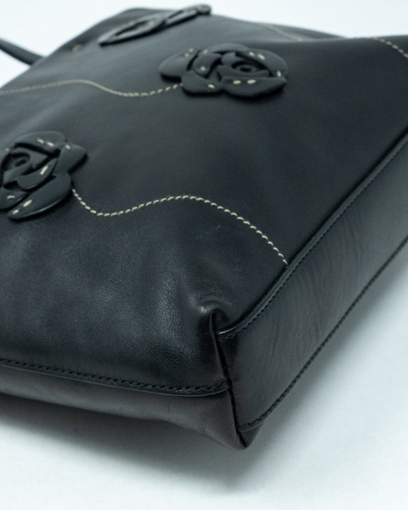 Prada Prada Black Floral Leather Tote Bag - AGL1732