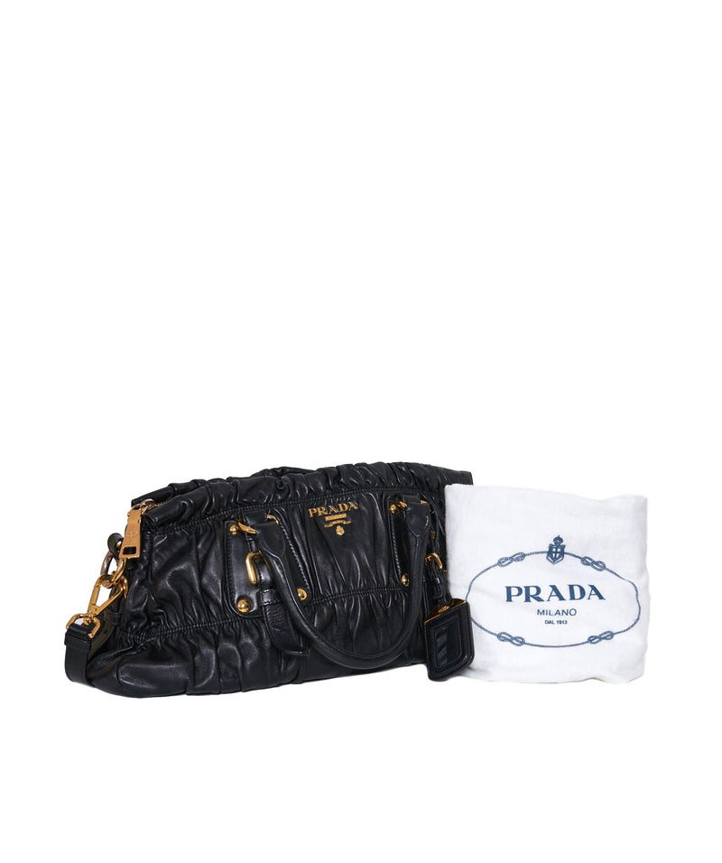 Prada Prada Black Leather Rouched Tote Bag GHW - AGL1261