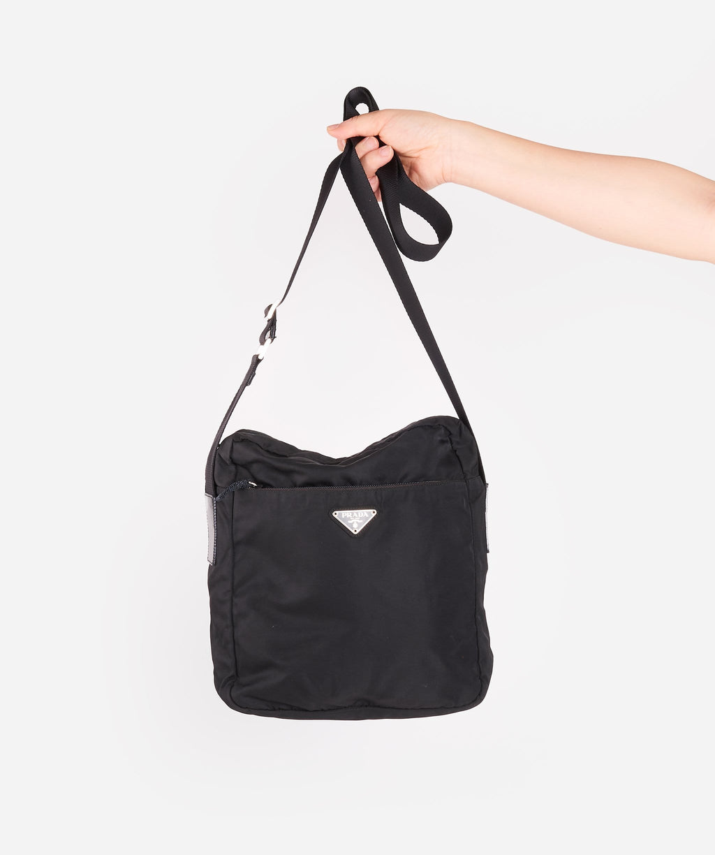 Prada - Black Nylon Mini Handbag w/ Embroidered Trim – Current Boutique