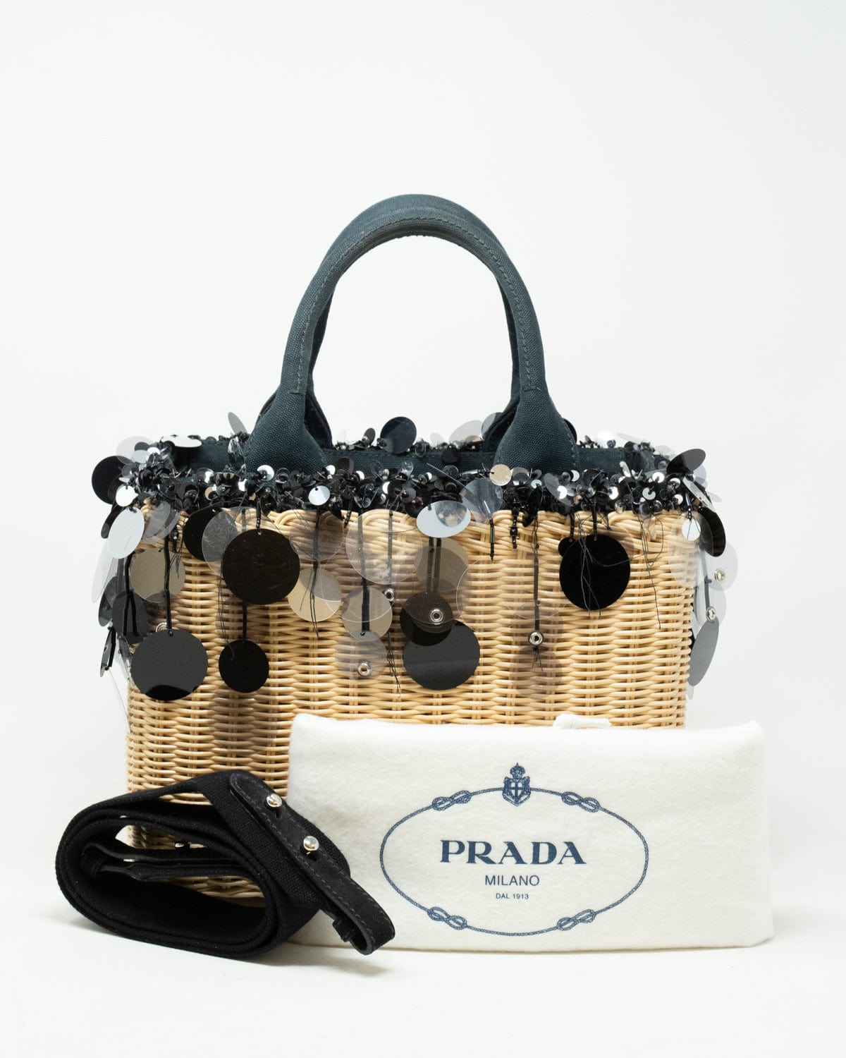 Prada Prada Black Sequin Detail Wicka Basket Bag - AGL1886