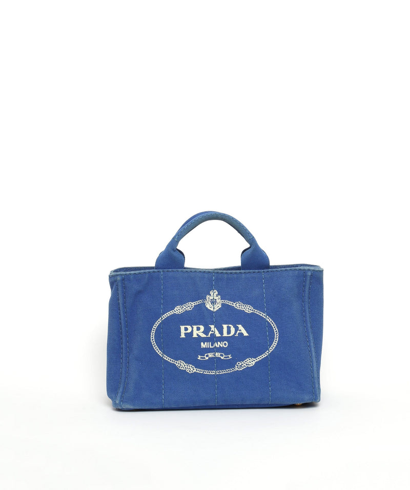 Prada PRADA Blue Canapa Canvas PM Hand Bag 197