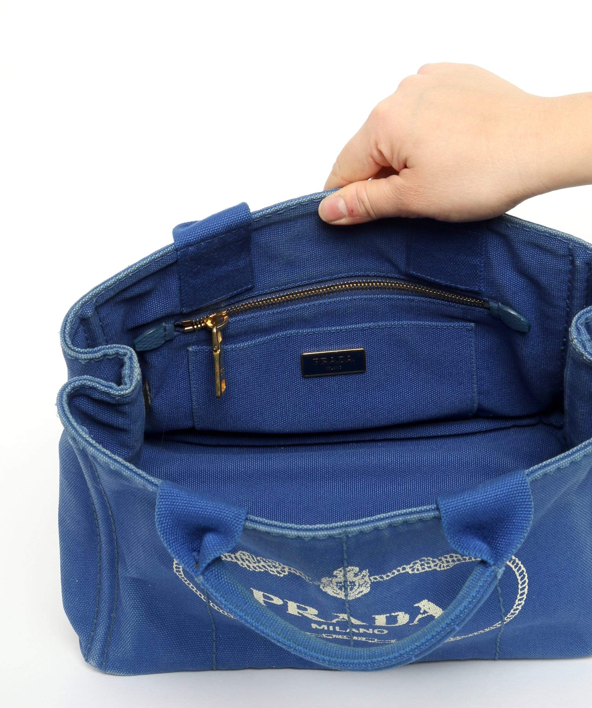 Prada PRADA Blue Canapa Canvas PM Hand Bag 197