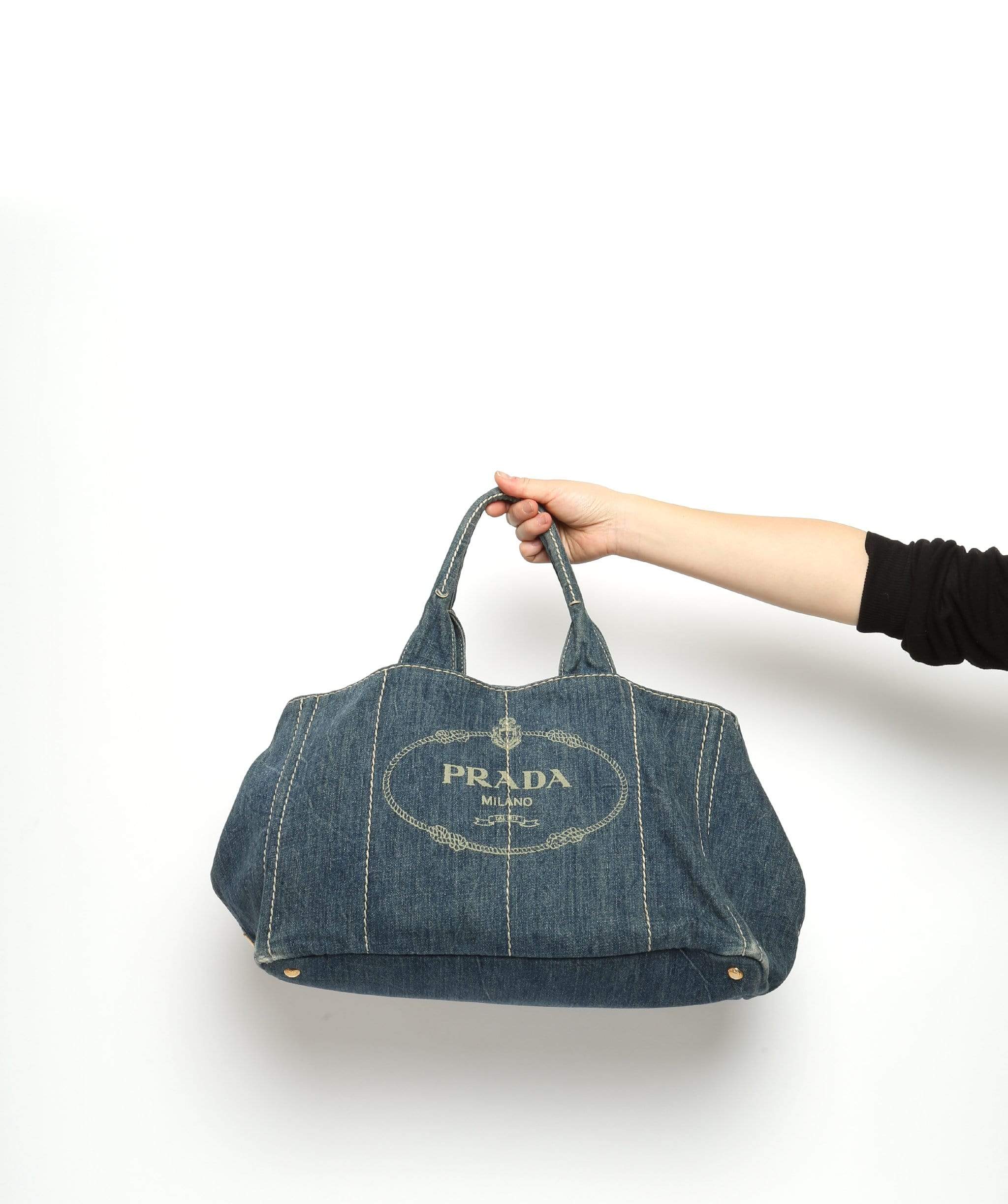 Prada PRADA Blue Denim Canapa Canvas GM Hand Bag