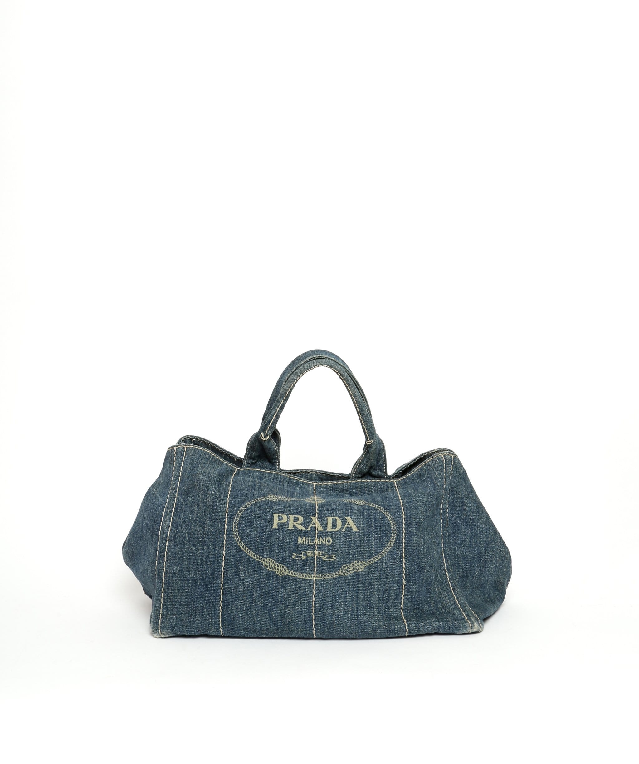 Prada PRADA Blue Denim Canapa Canvas GM Hand Bag