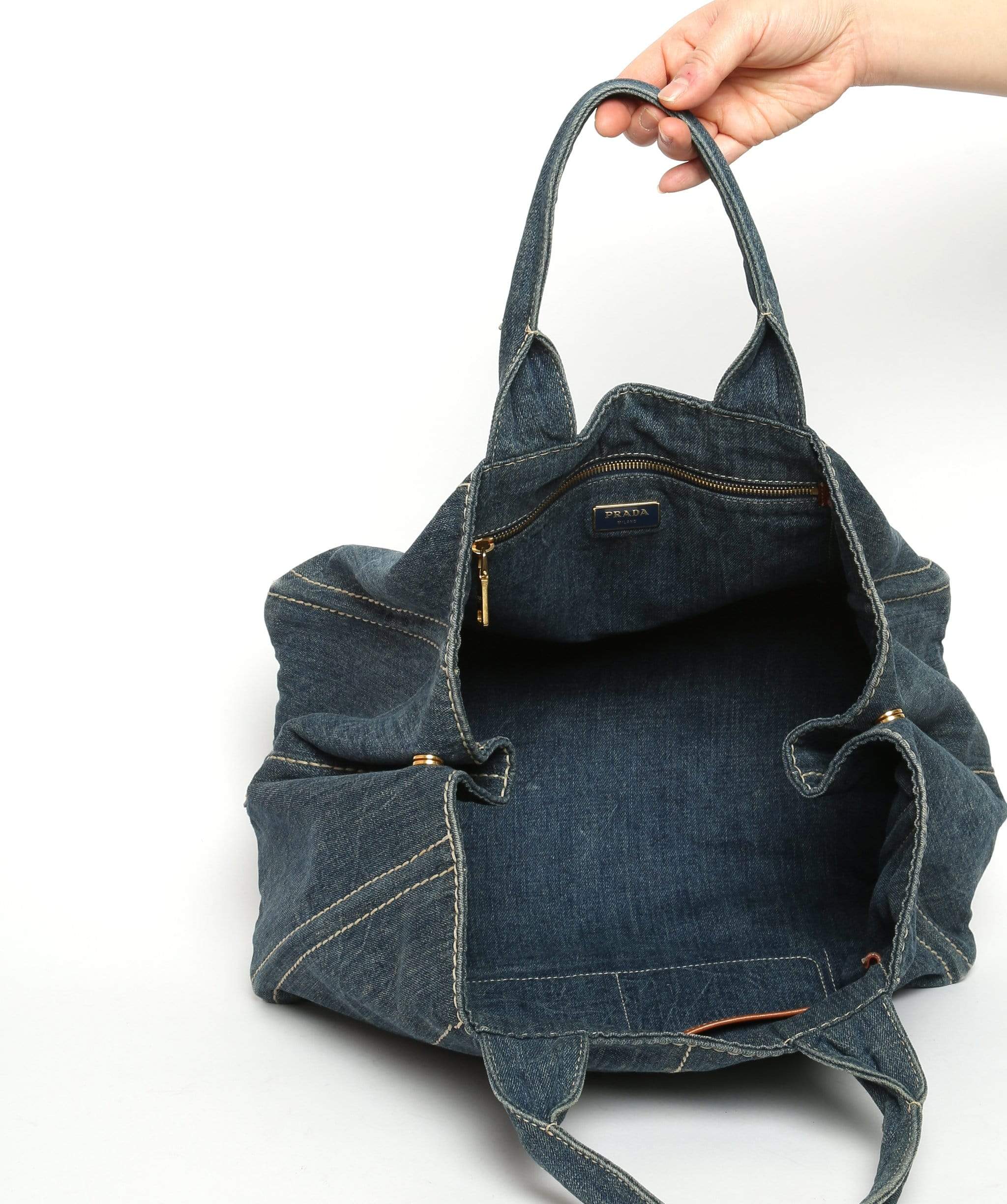 Prada PRADA Blue Denim Canapa Canvas GM Hand Bag