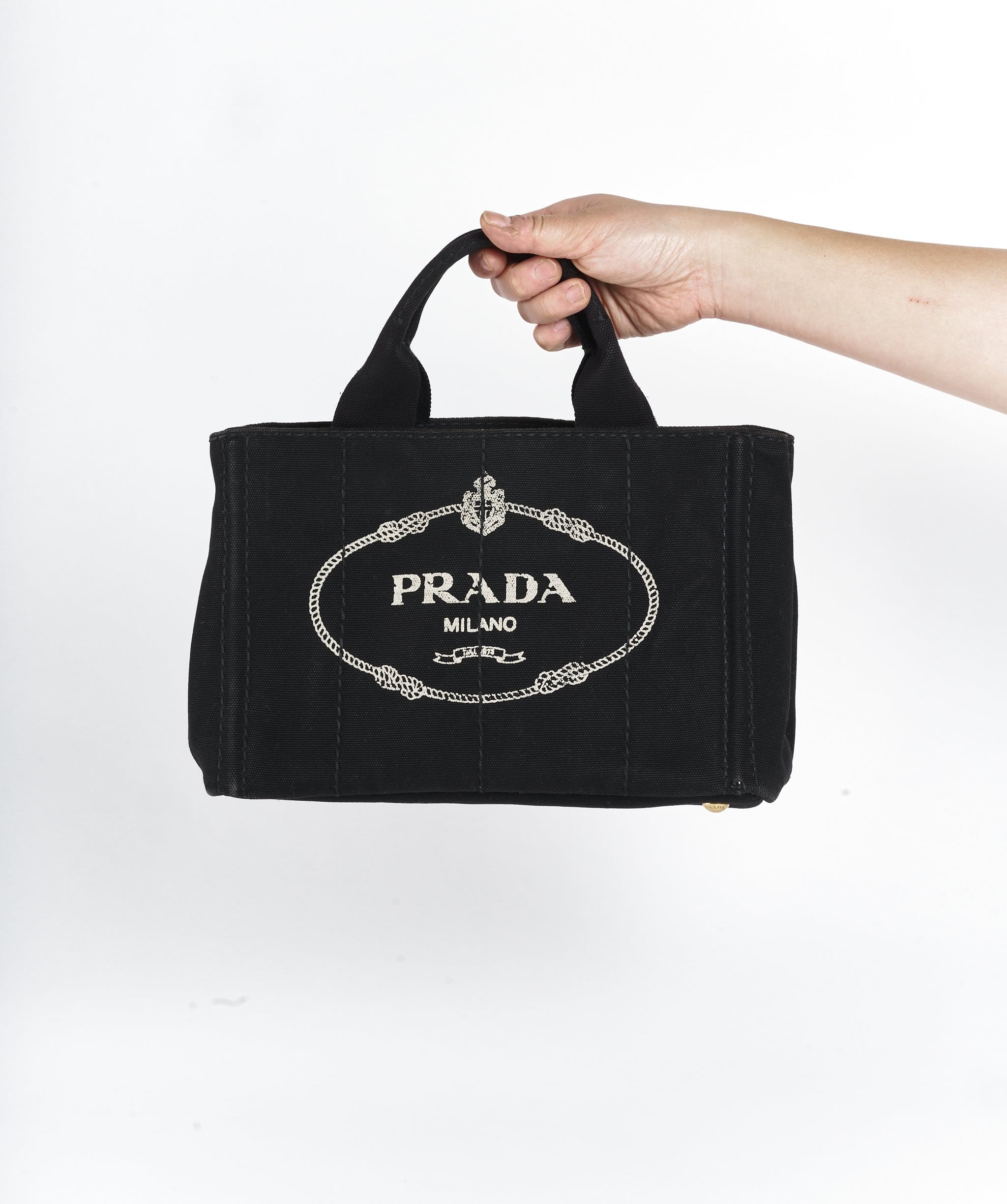 Prada PRADA Canapa PM 2Way Black Canvas Hand Shoulder Bag