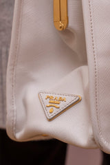 Prada Prada Cream Saffiano Leather Double Zip Tote Bag - AGL1650