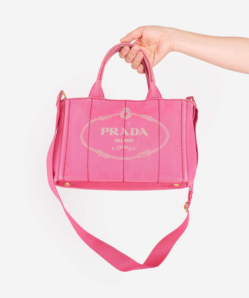 Prada Prada Denim Canvas Canapa Hand Bag Pink