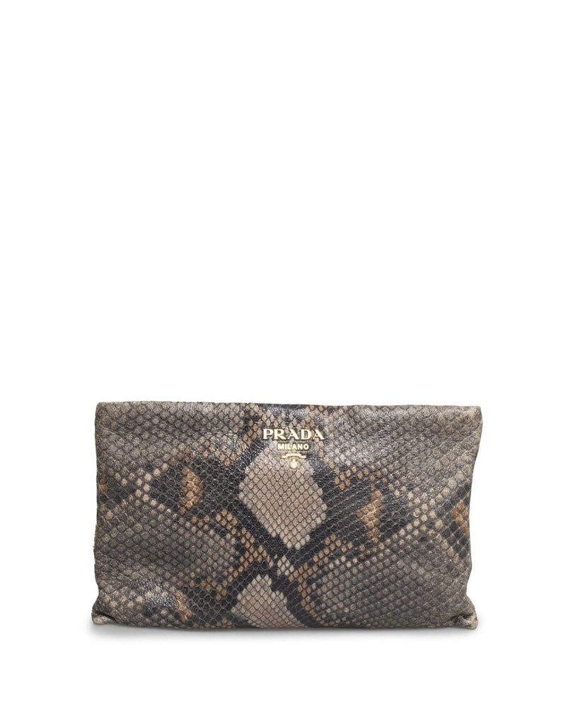 Prada Large Clutch Python Grey