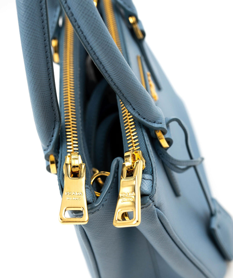 PRADA Galleria Medium Turquois￼ Saffiano Lux Bag Authenticated