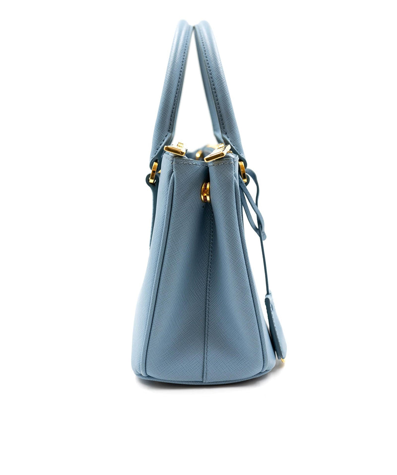 PRADA Galleria bag tote bag blue leather Guarantee Shoulder Strap Crochet  B26