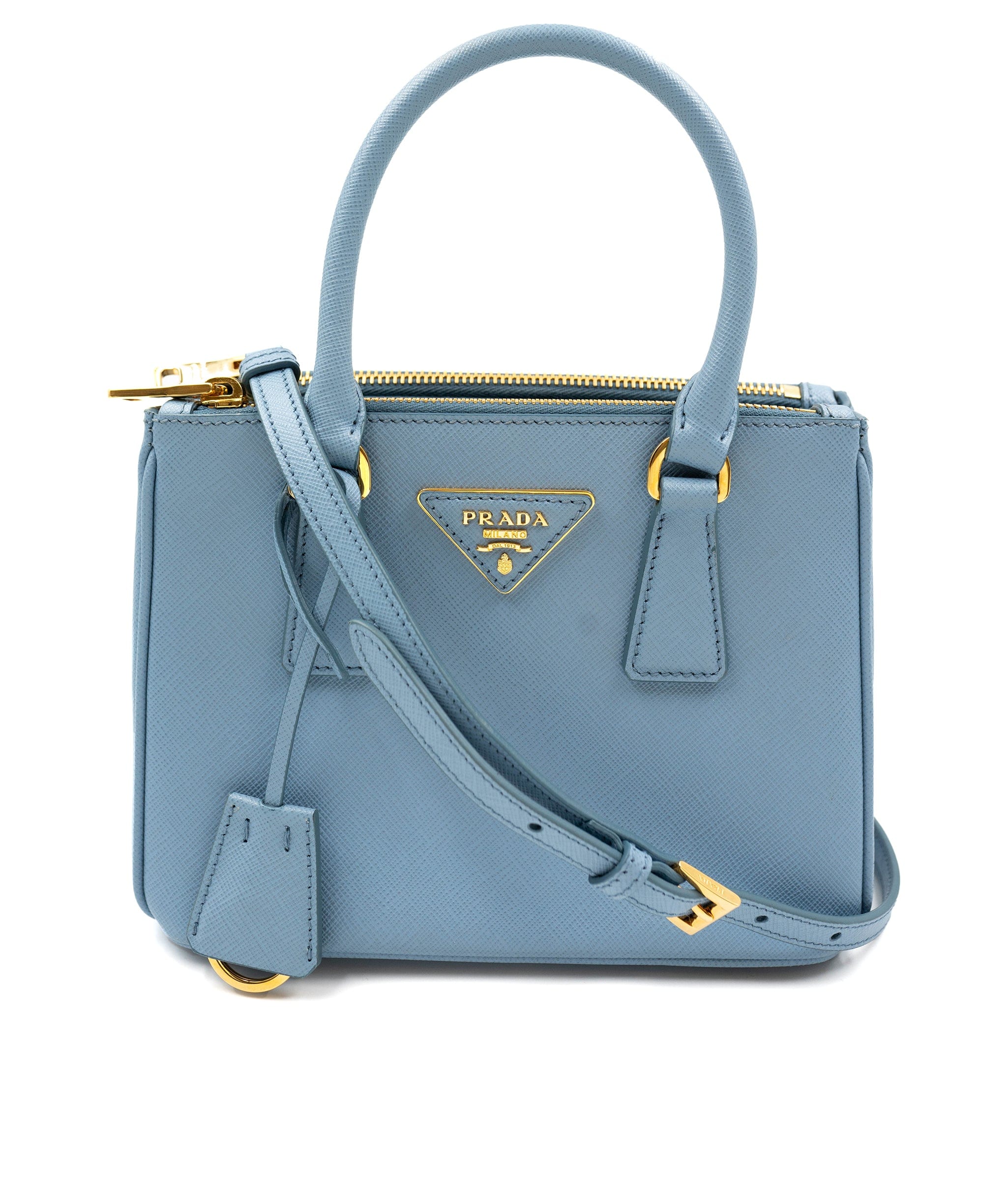 Prada Prada Galleria Blue Saffiano Leather Micro-bag GHW  - AGC1122